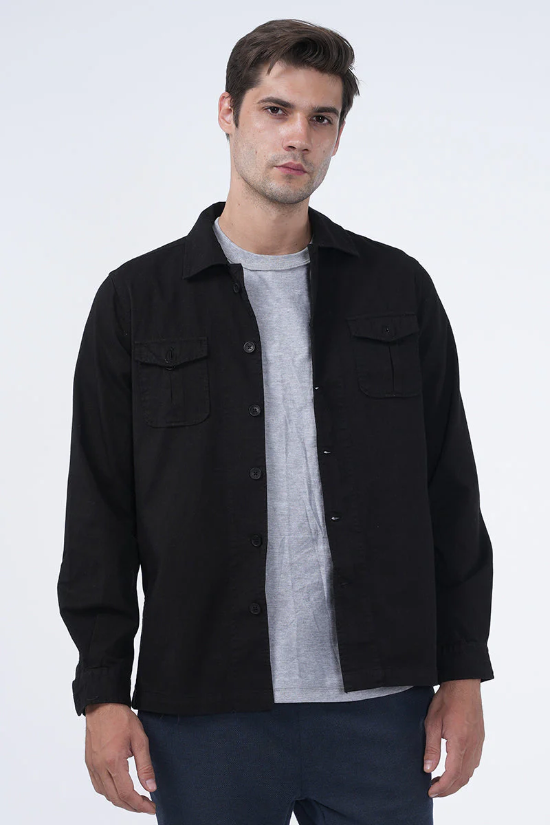 Men Kraken Twill Overshirt Black Cool - Image 4