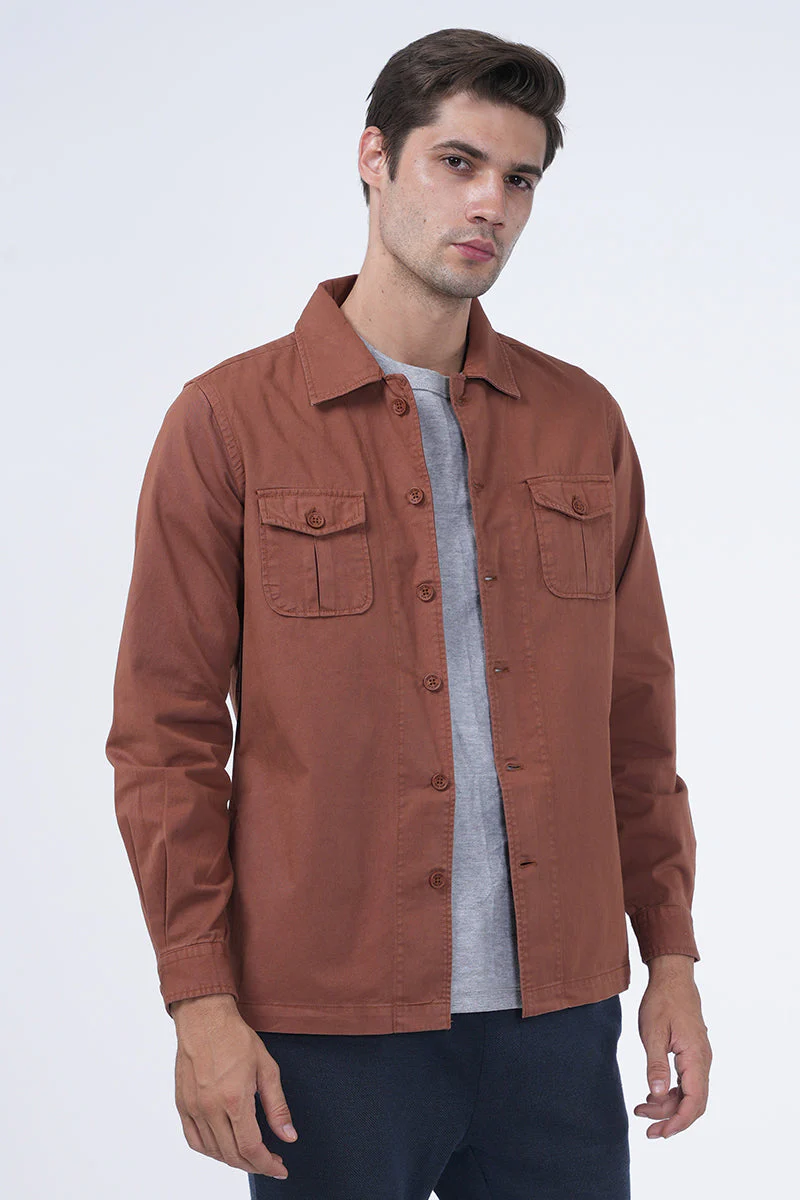 Men Kraken Twill Overshirt Brick Red - Image 2