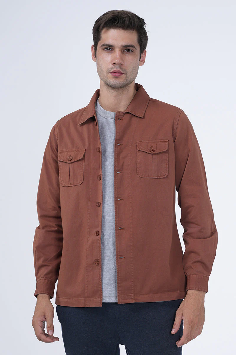 Men Kraken Twill Overshirt Brick Red - Image 3