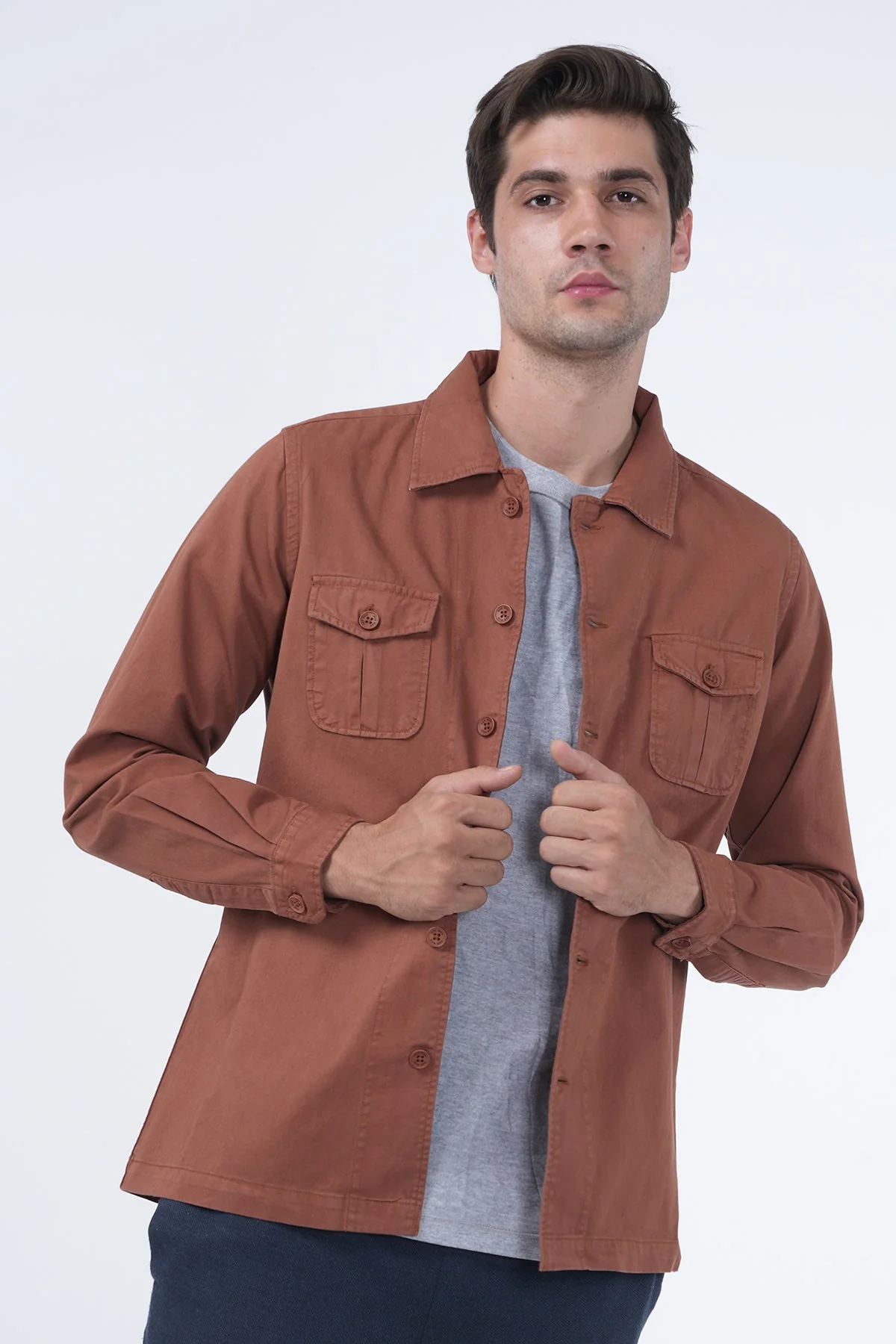 Men Kraken Twill Overshirt Brick Red - Image 4