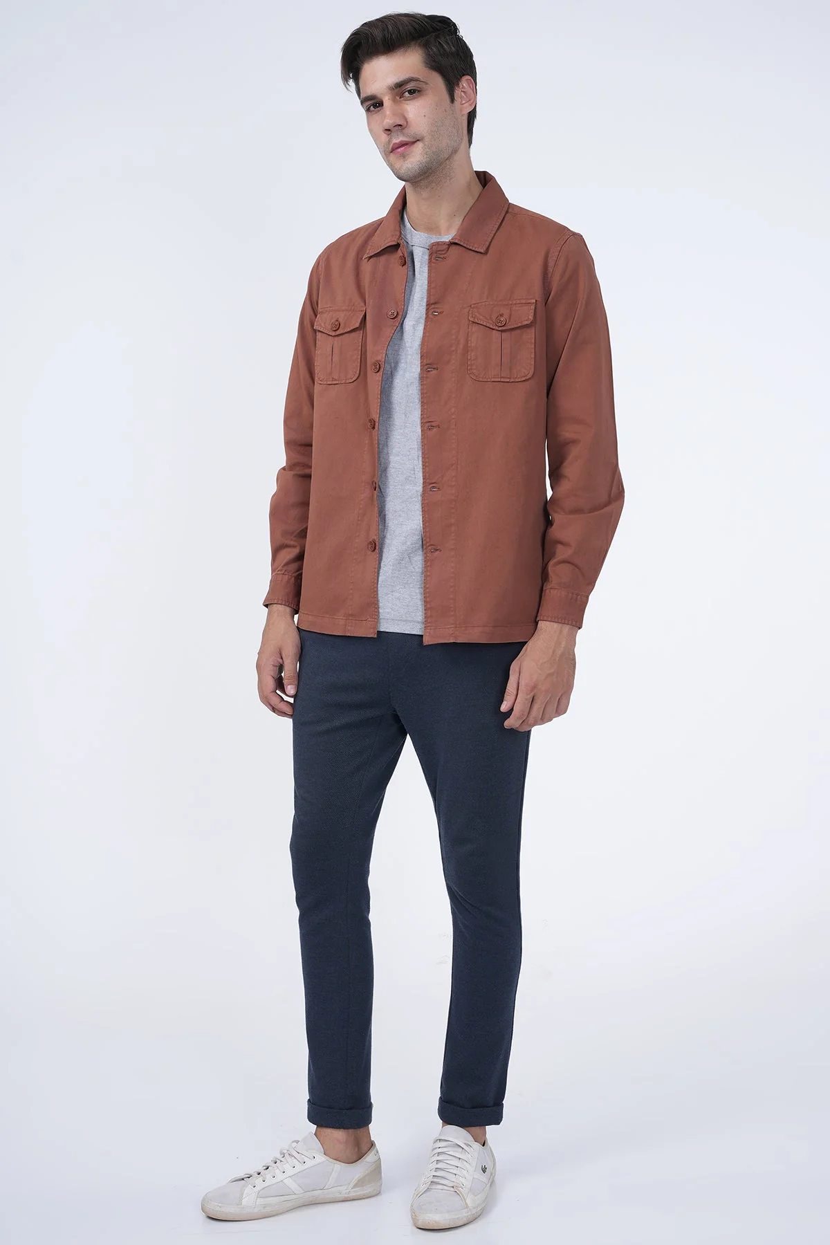 Men Kraken Twill Overshirt Brick Red - Image 5
