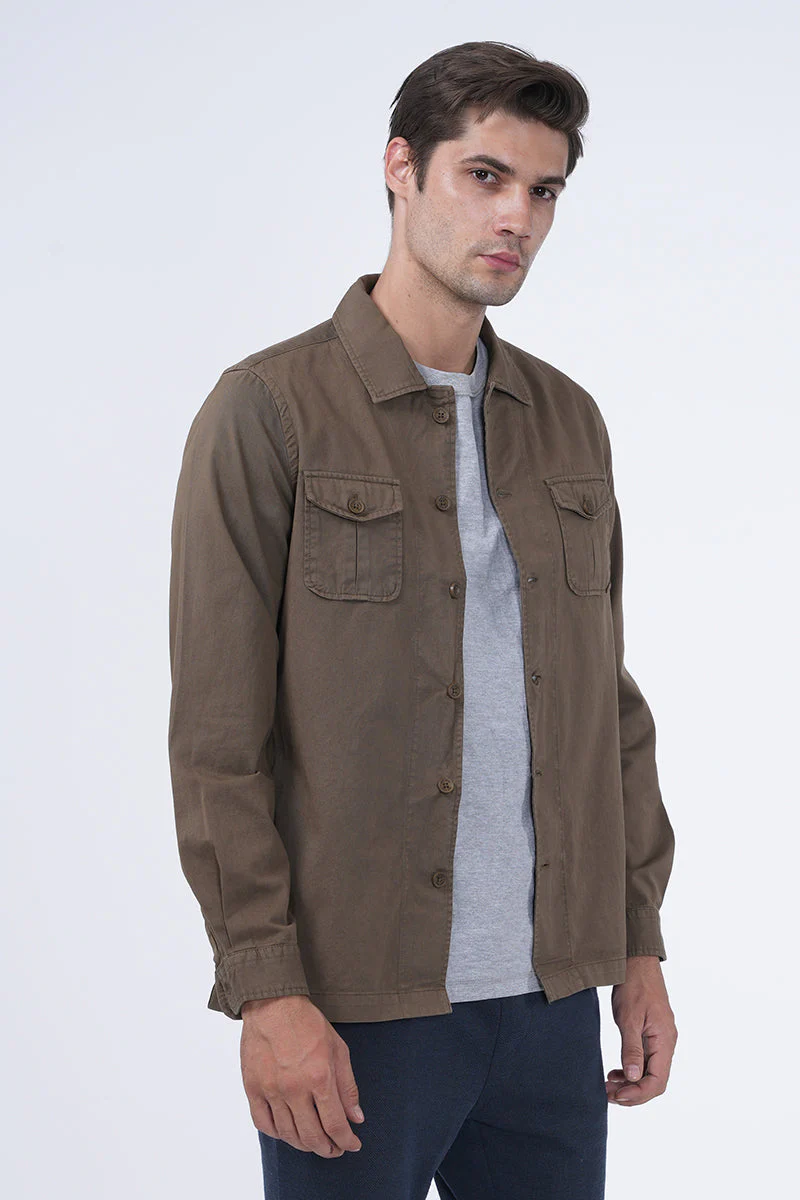 Men Kraken Twill Overshirt Khaki Mode - Image 2
