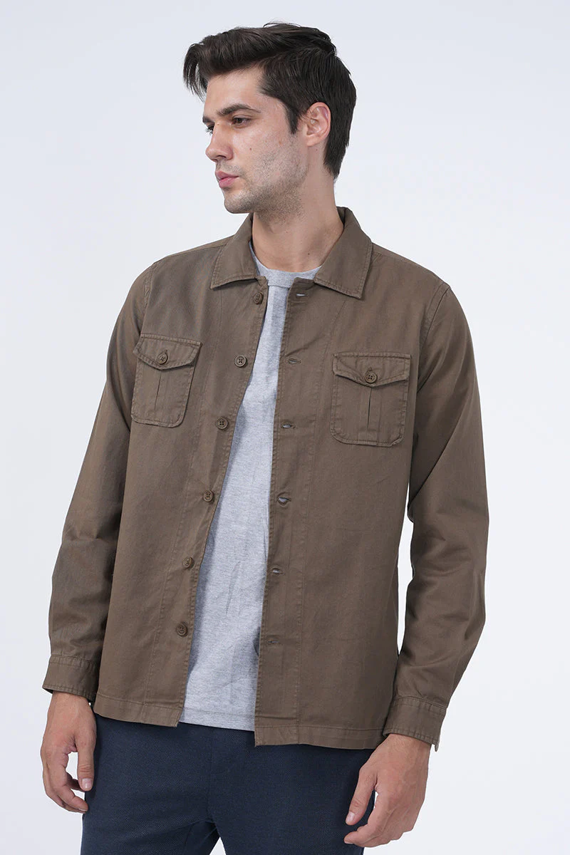 Men Kraken Twill Overshirt Khaki Mode - Image 3