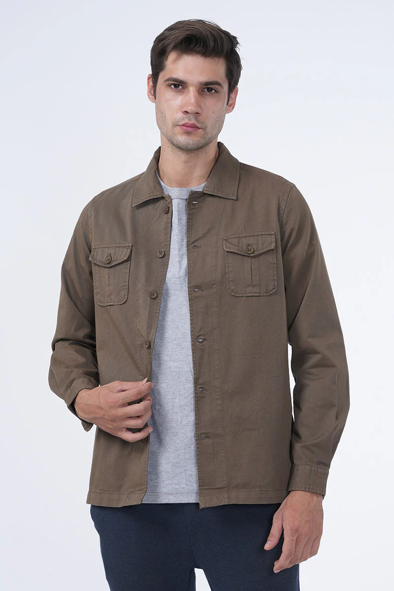 Men Kraken Twill Overshirt Khaki Mode - Image 4