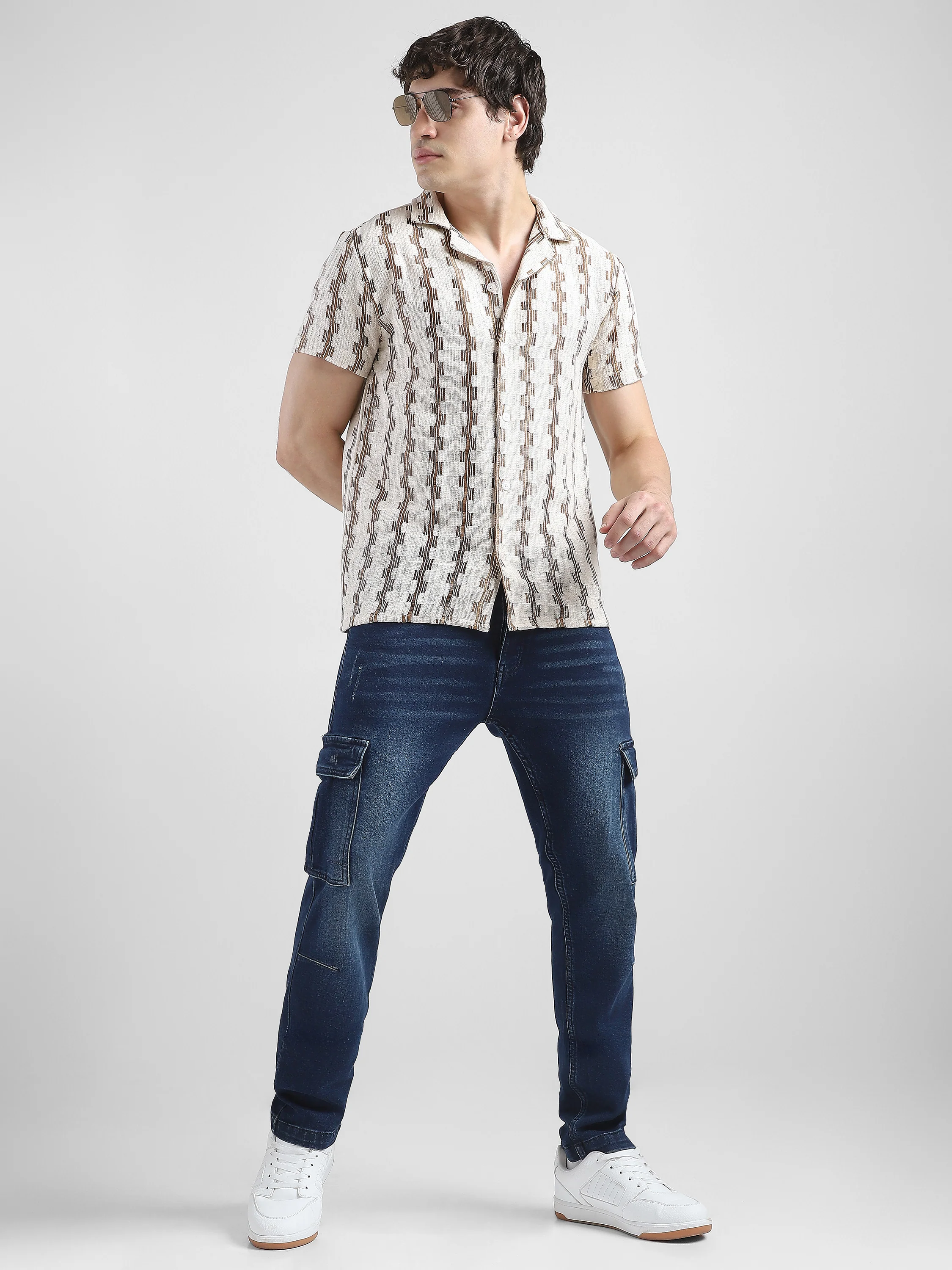 Men Lace See through Brown Casual Shirt - Image 2