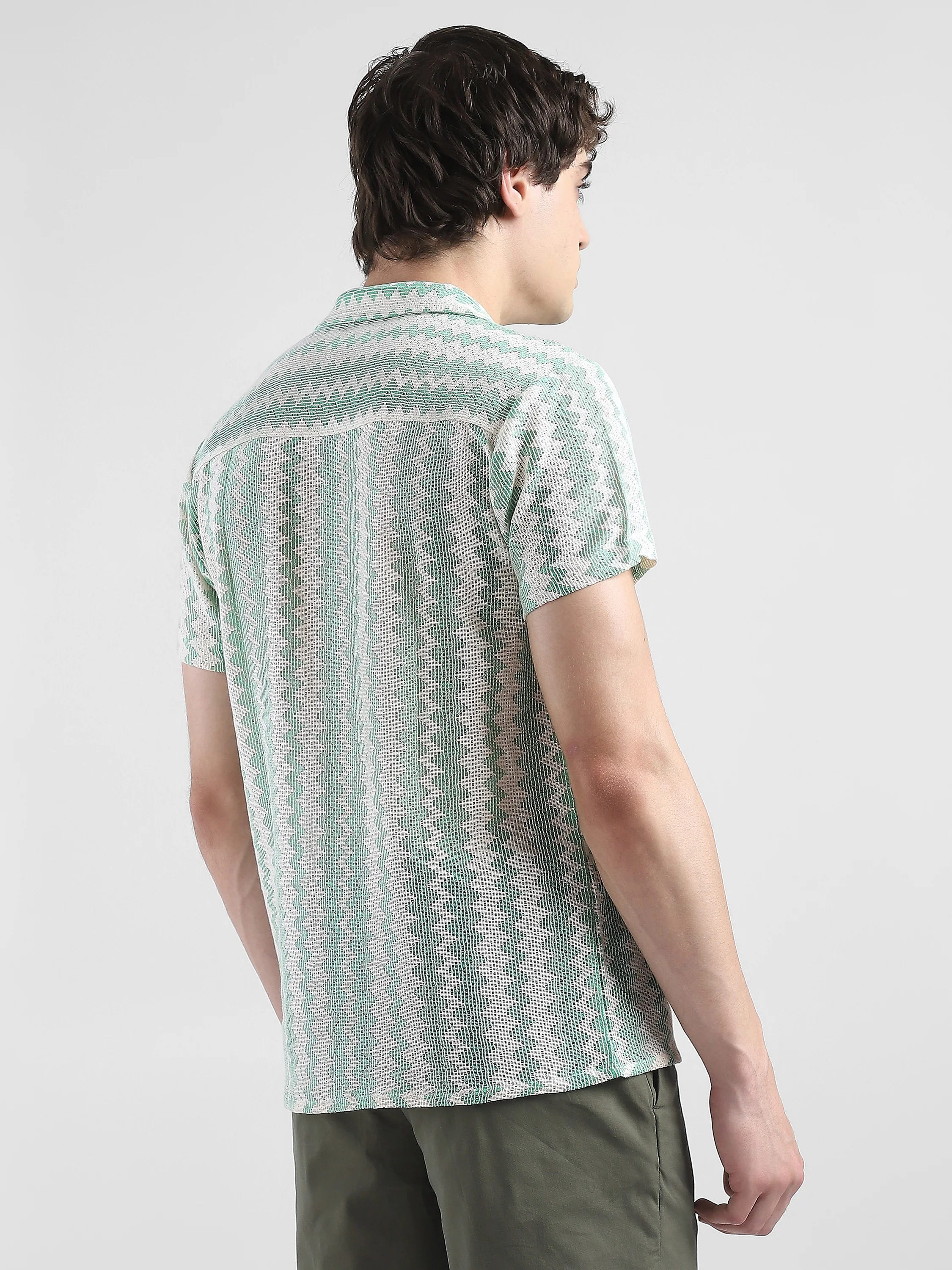 Men Lace See through Green Casual Shirt - Image 4
