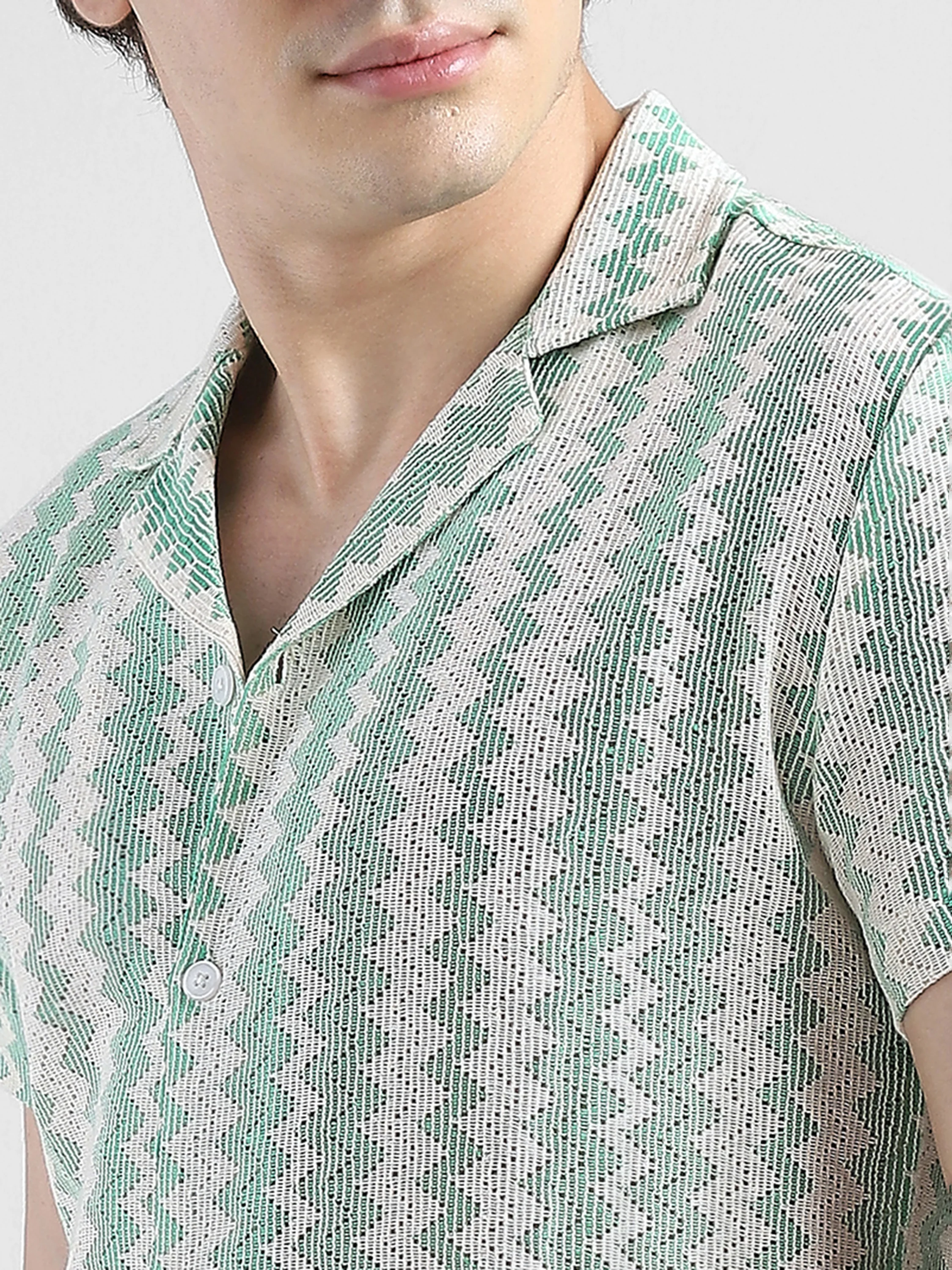 Men Lace See through Green Casual Shirt - Image 6