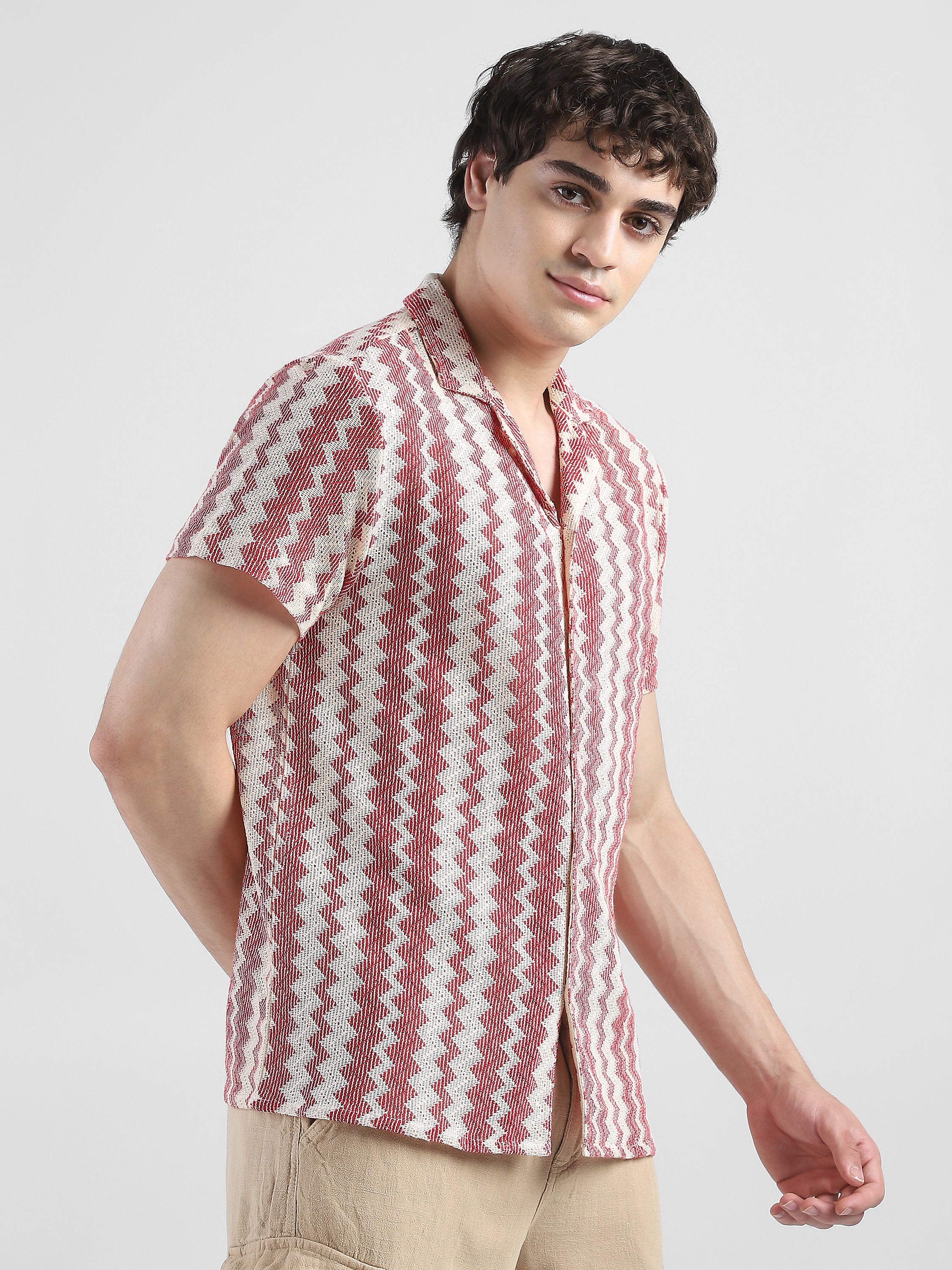 Men Lace See through Pink Casual Shirt - Image 3