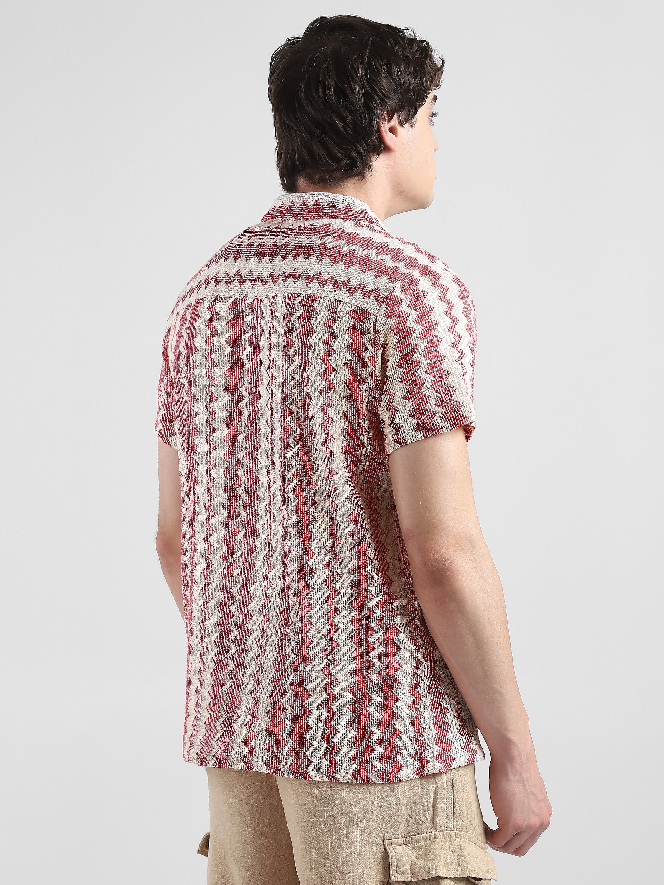Men Lace See through Pink Casual Shirt - Image 4