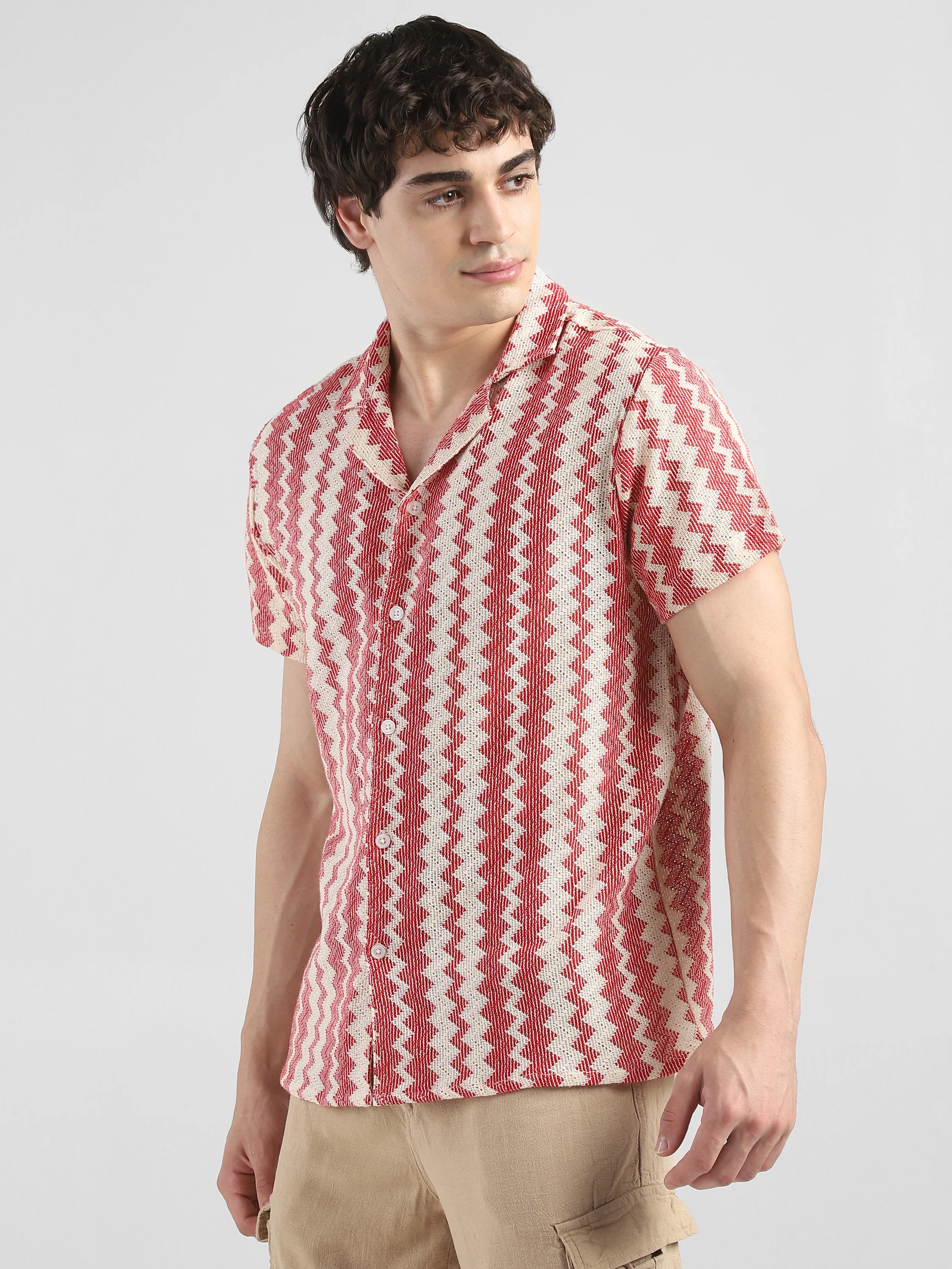 Men Lace See through Pink Casual Shirt - Image 5