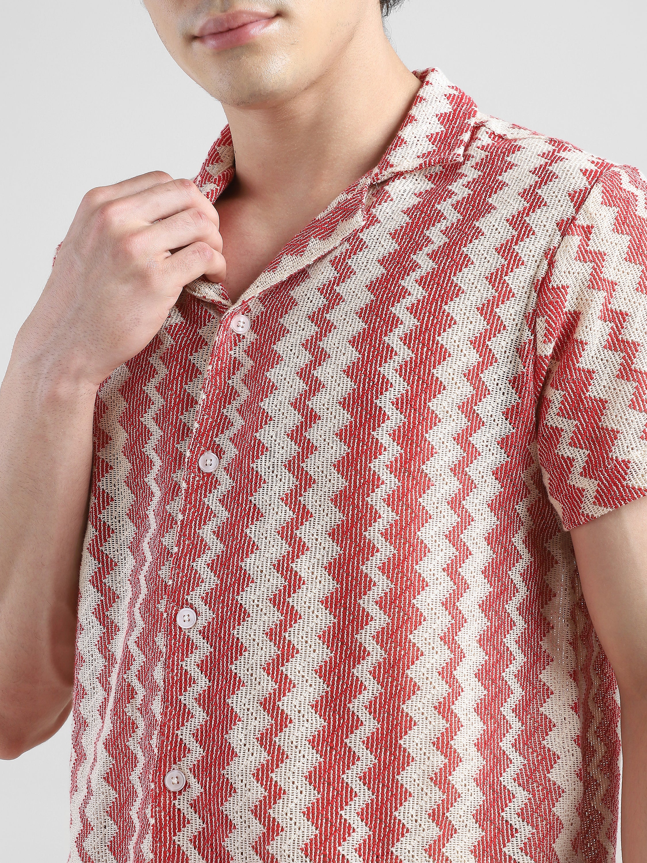 Men Lace See through Pink Casual Shirt - Image 6