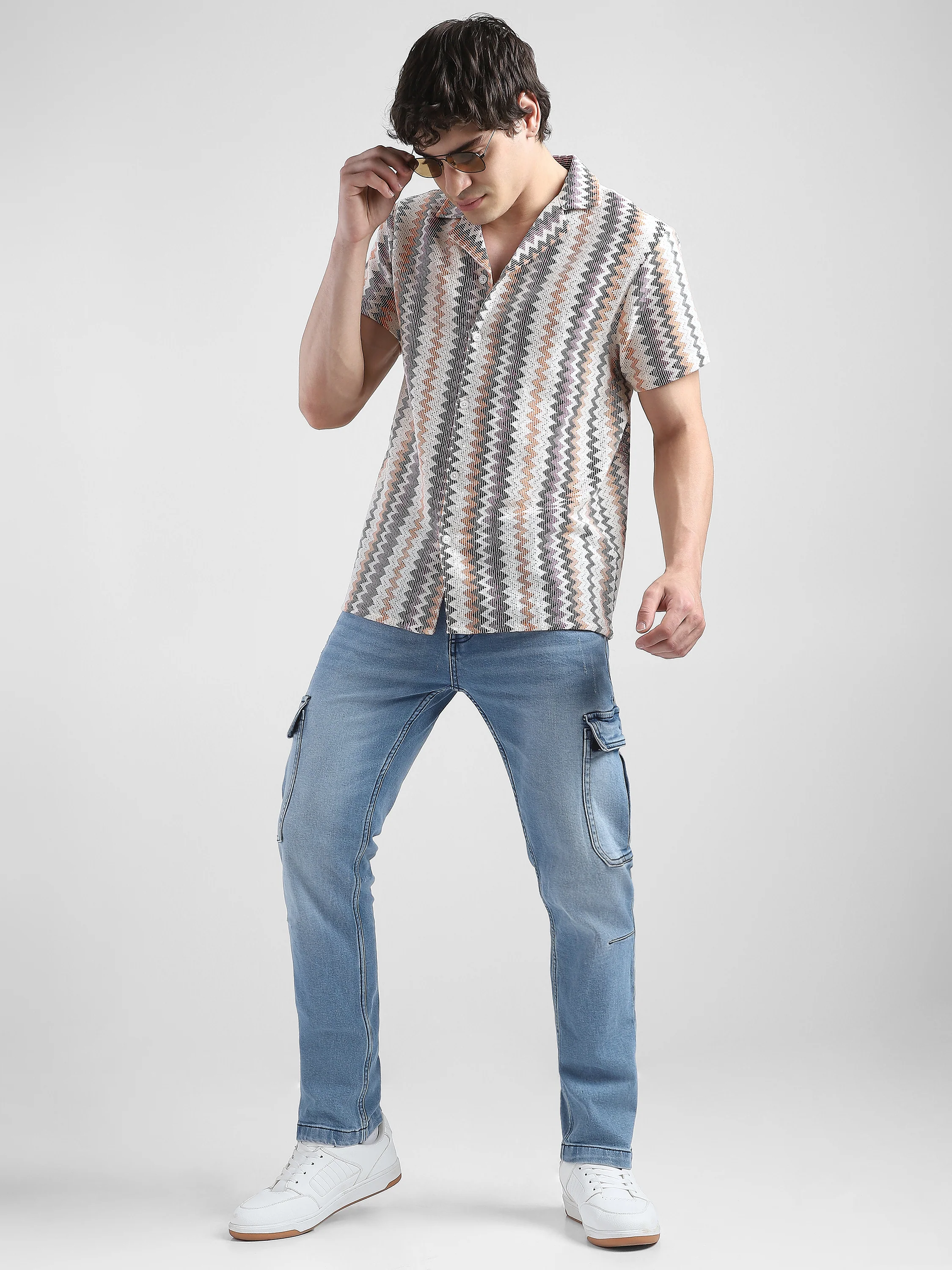 Men Lace See Through Purple Multi Casual Shirt - Image 2