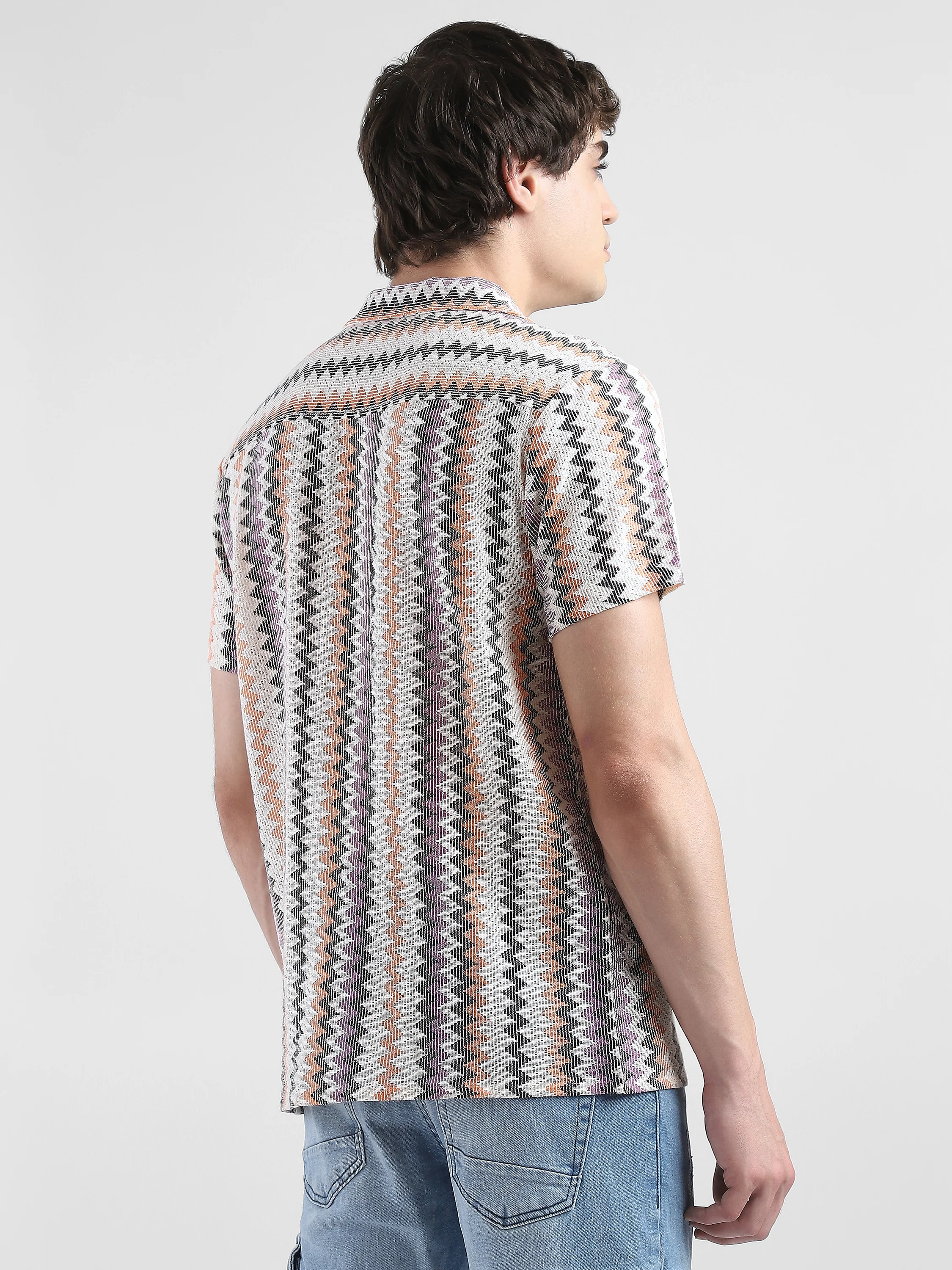 Men Lace See Through Purple Multi Casual Shirt - Image 4