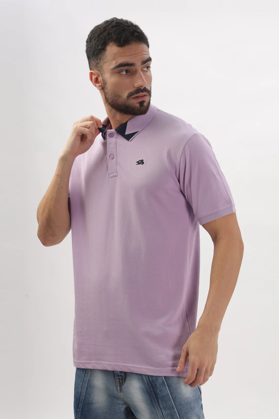 Men Lavendar Regular Fit Polo T-Shirt - Image 3