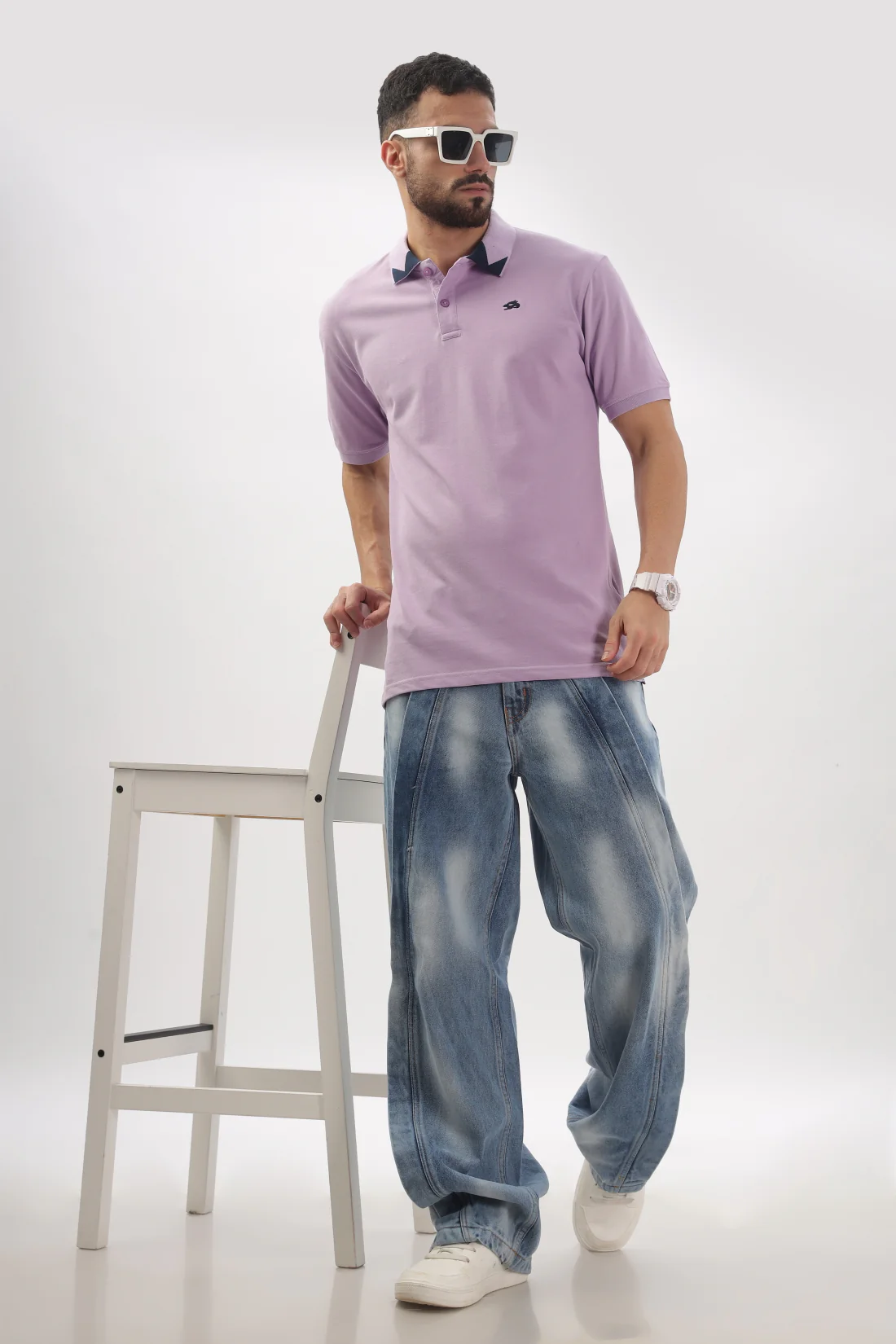 Men Lavendar Regular Fit Polo T-Shirt - Image 5