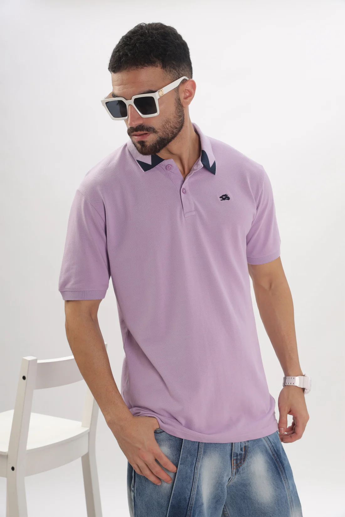 Men Lavendar Regular Fit Polo T-Shirt - Image 6