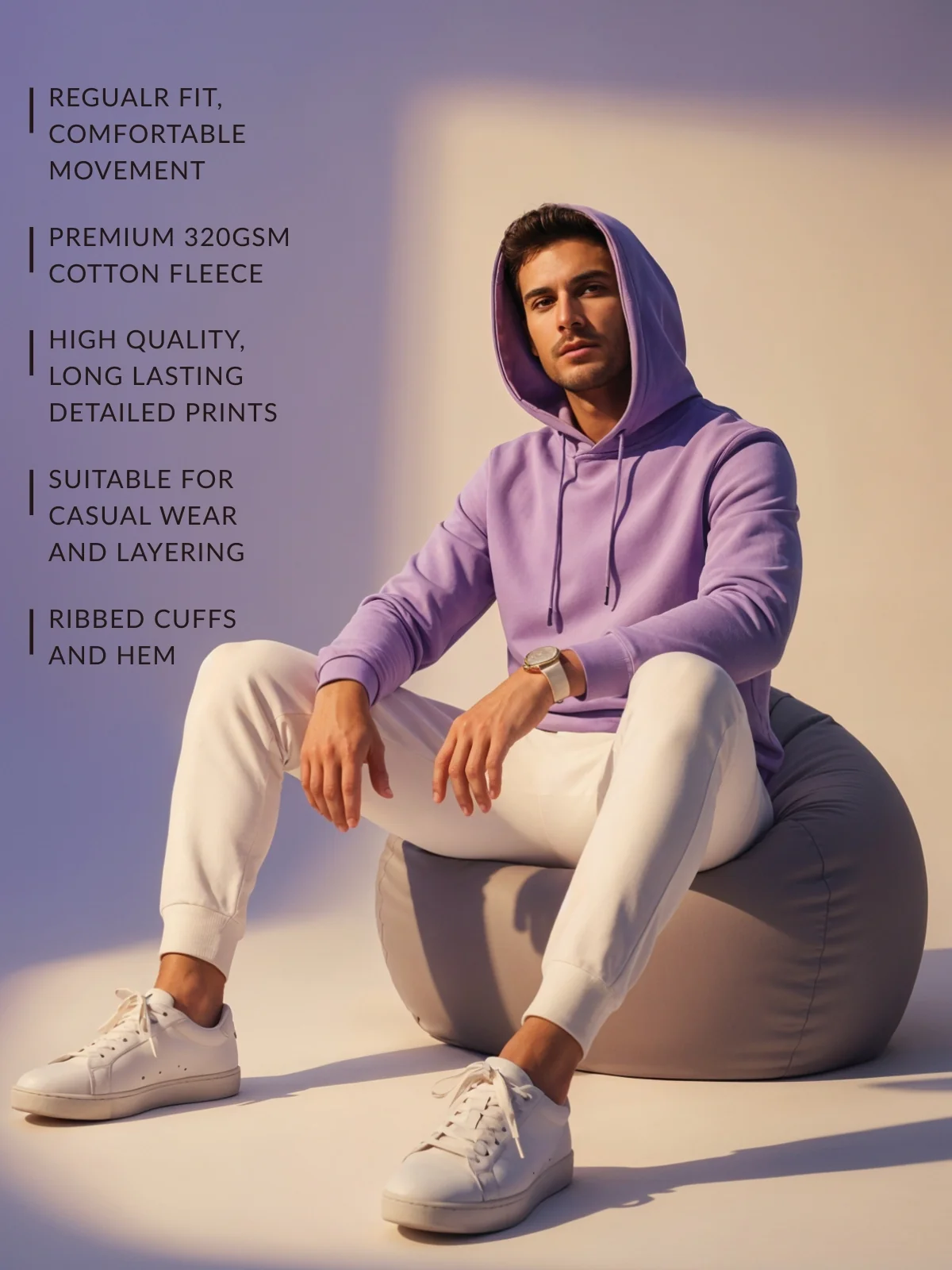Men Lavender Cotton Fleece Printed Hoodie - Image 3