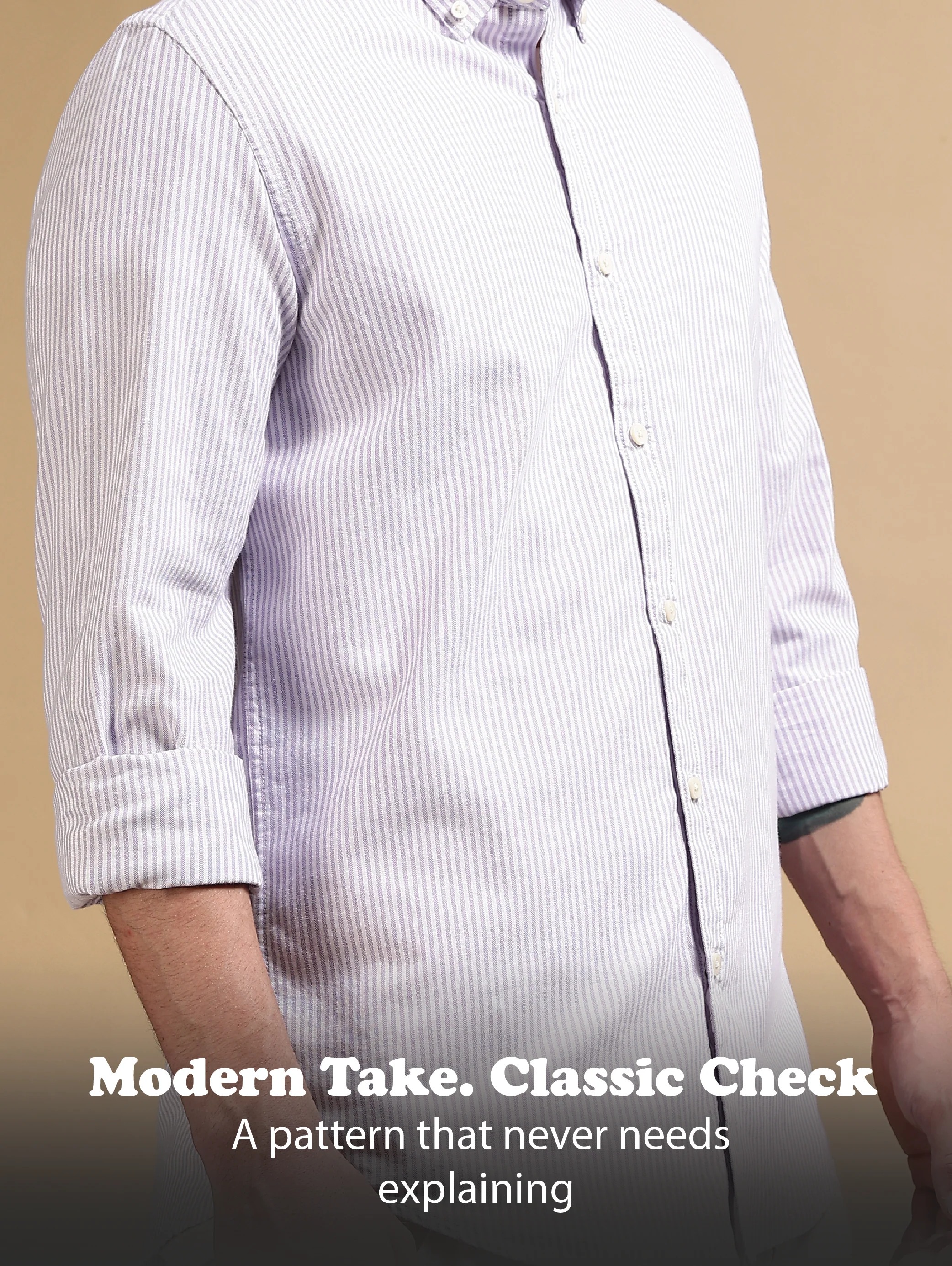 Men Lavender Cotton Oxford Slim Fit Striped Shirt - Image 11