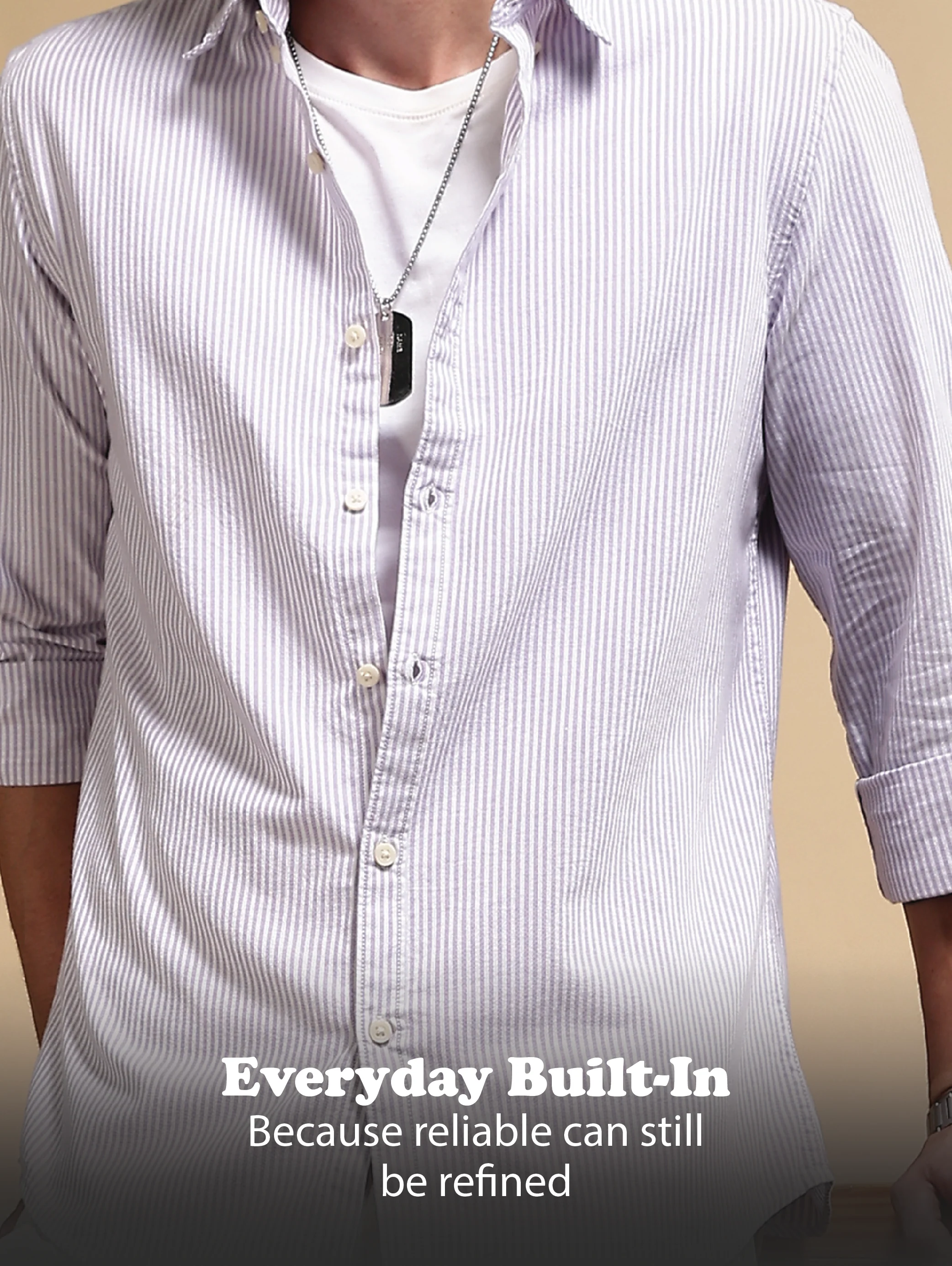 Men Lavender Cotton Oxford Slim Fit Striped Shirt - Image 13