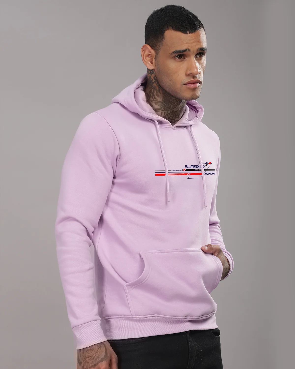 Men Lavender Long Lasting Printed Hoodie - Image 4