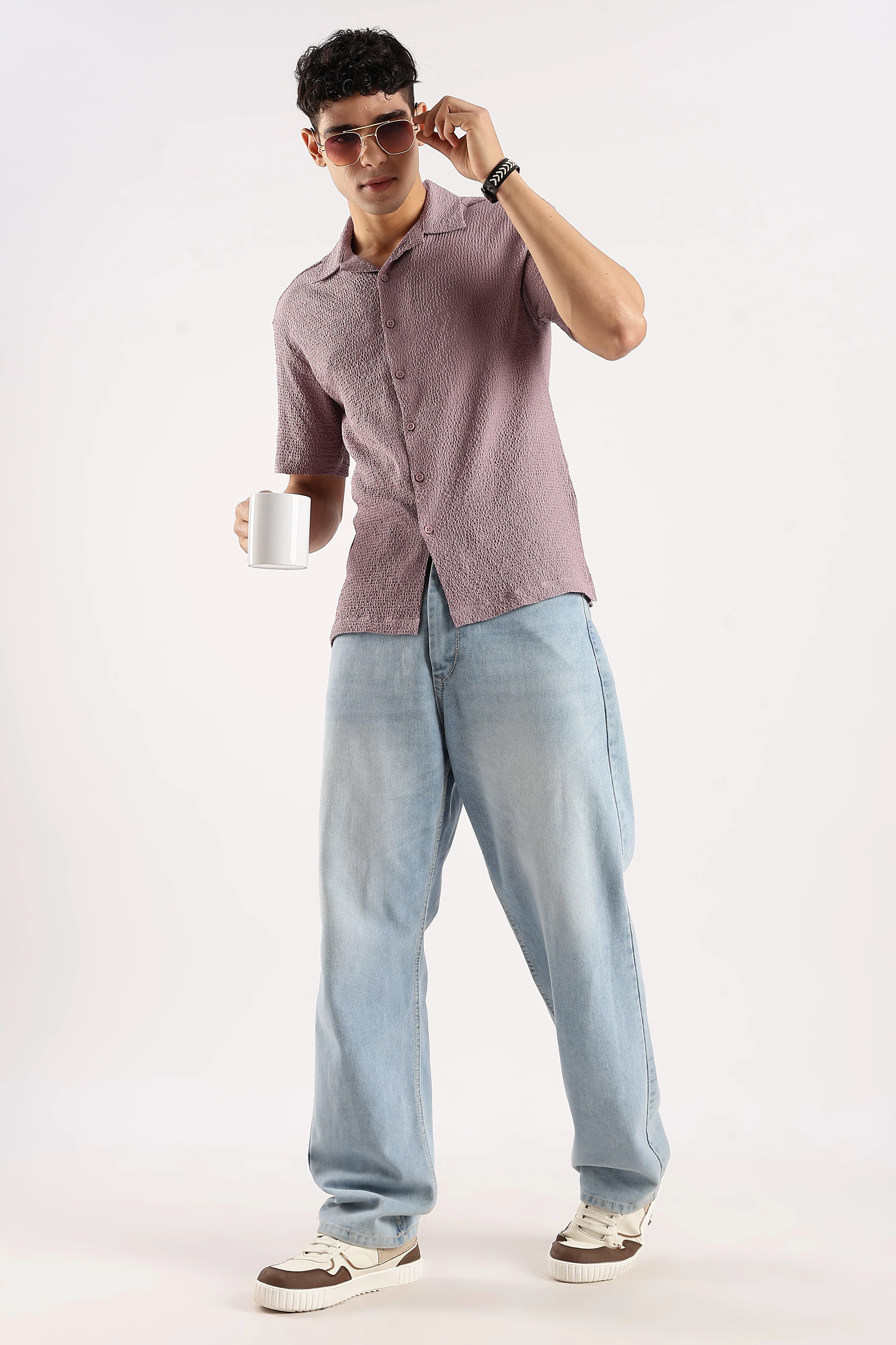 Men Lavender Poly Textured Shirt - Image 10