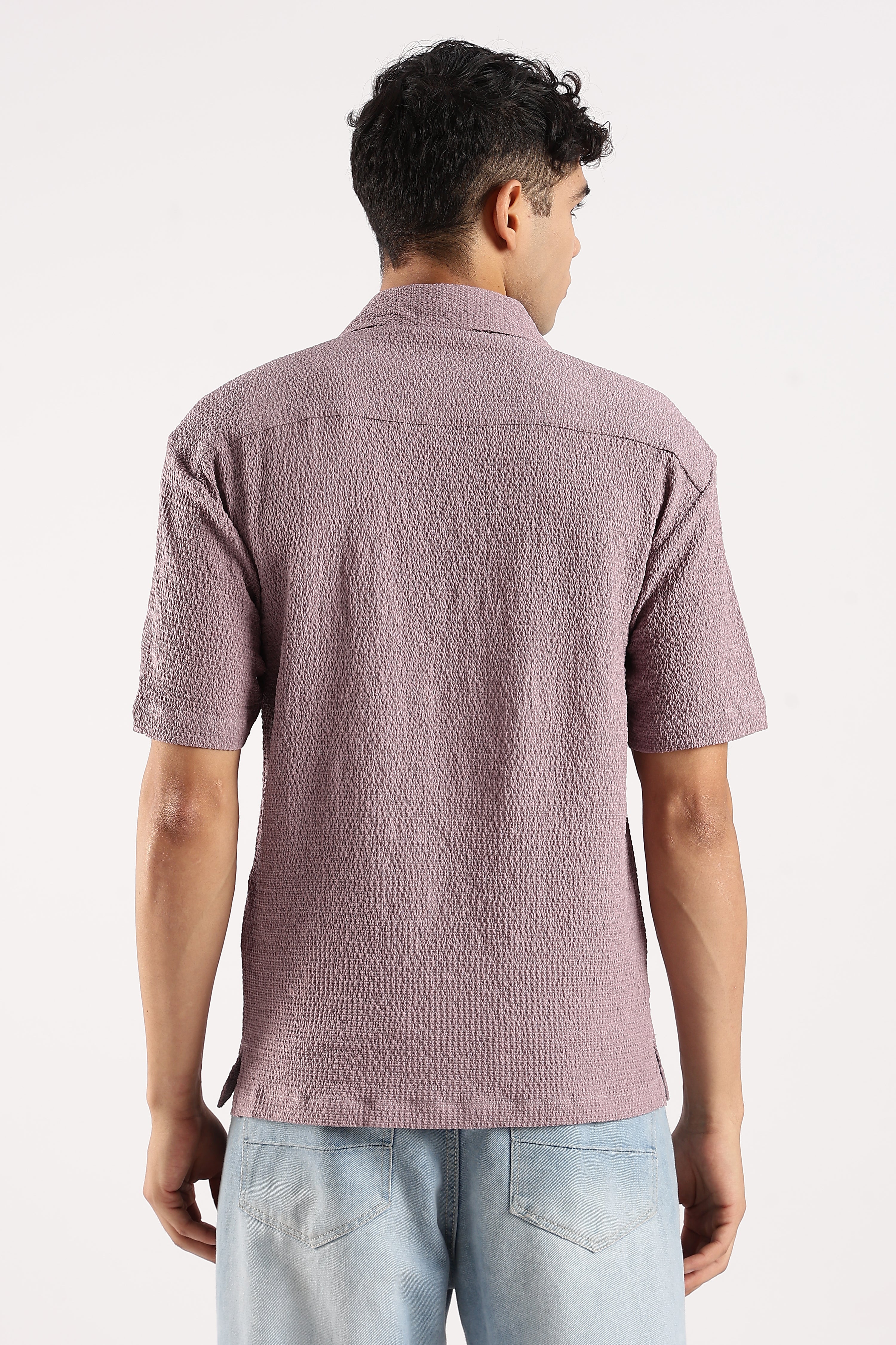 Men Lavender Poly Textured Shirt - Image 3
