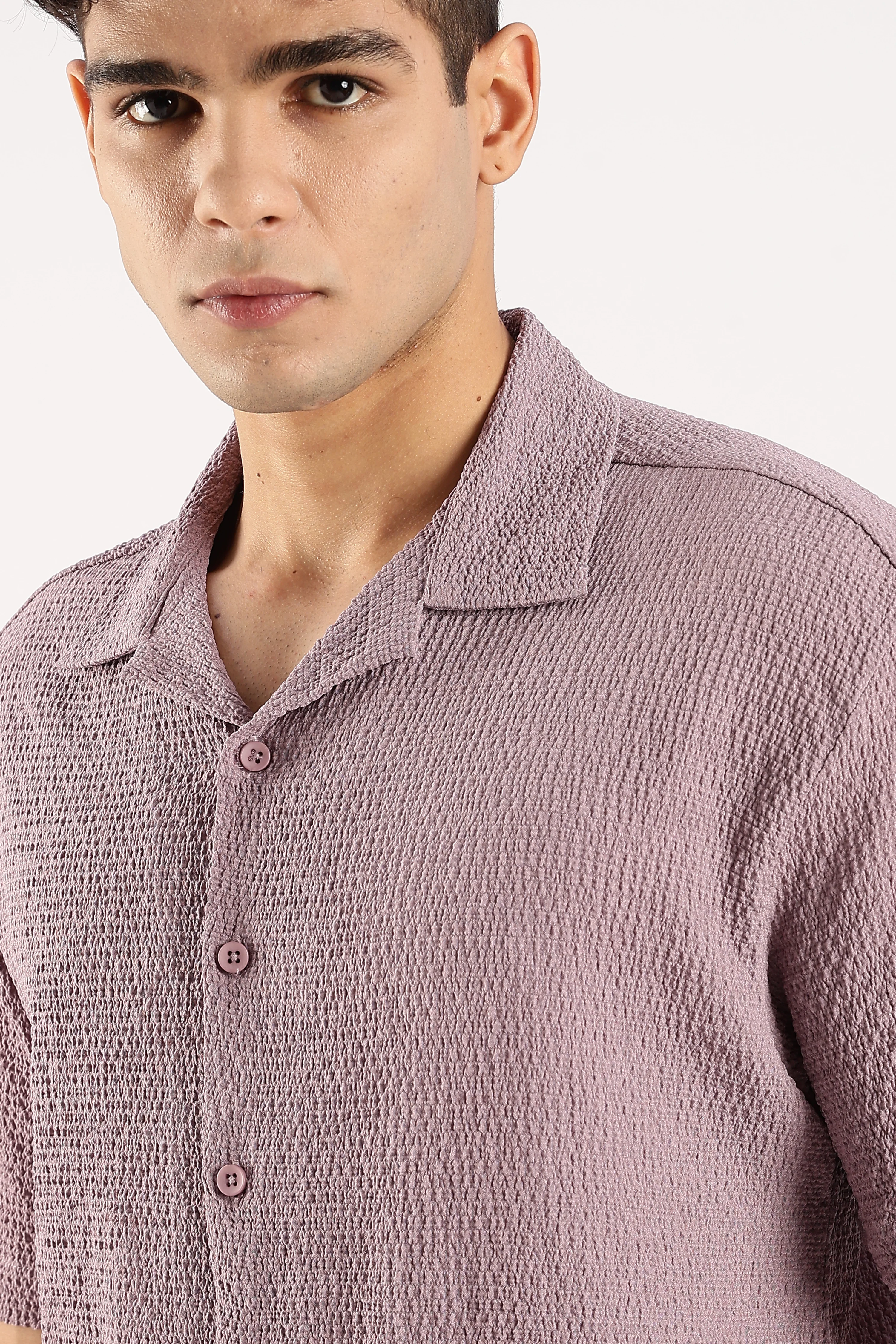 Men Lavender Poly Textured Shirt - Image 5
