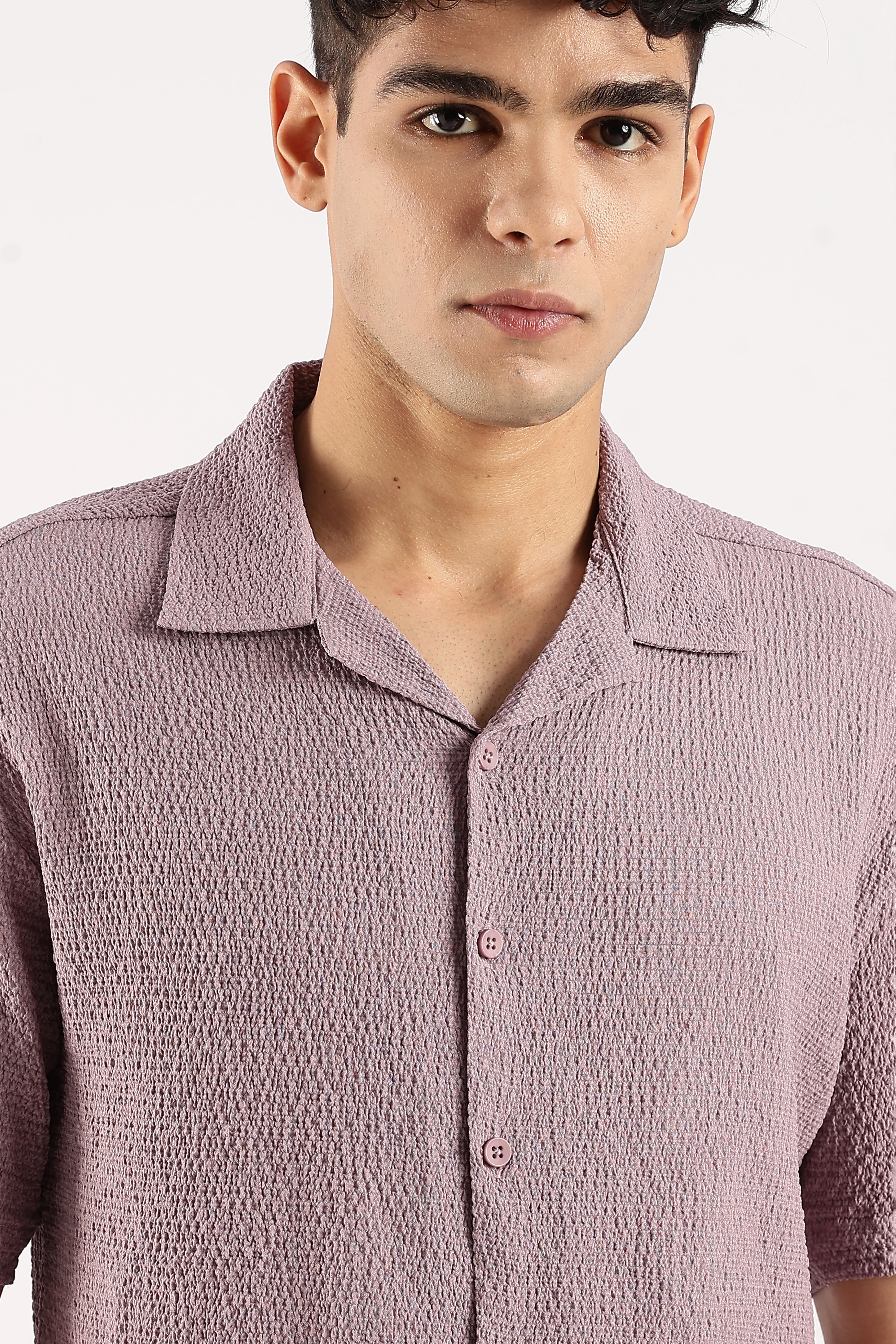 Men Lavender Poly Textured Shirt - Image 7