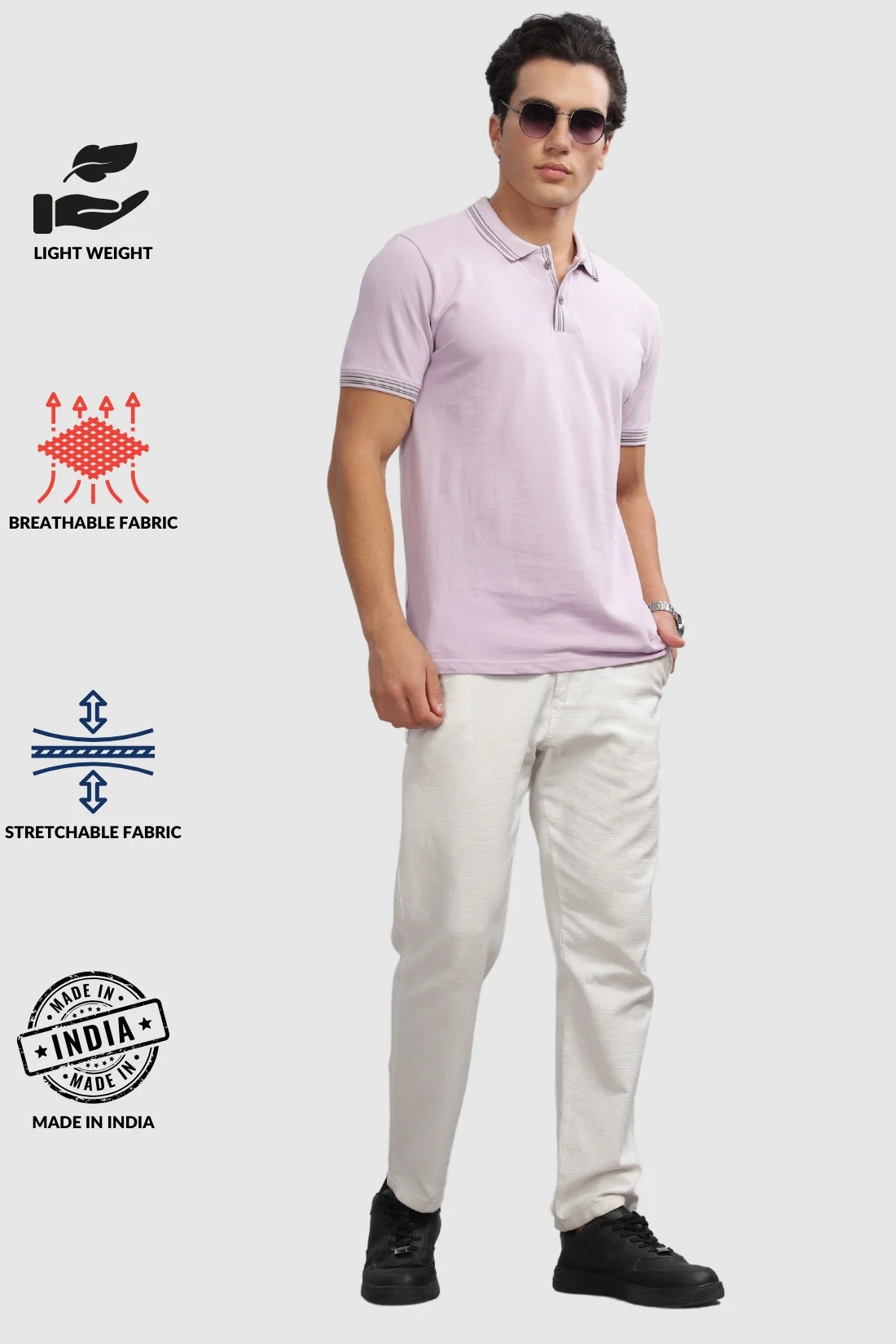 Men Lavender Regular Fit Polo T-Shirt - Image 4