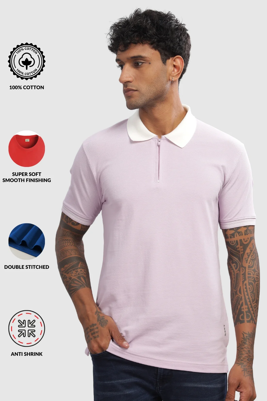 Men Lavender Regular Fit Polo T-Shirt - Image 4