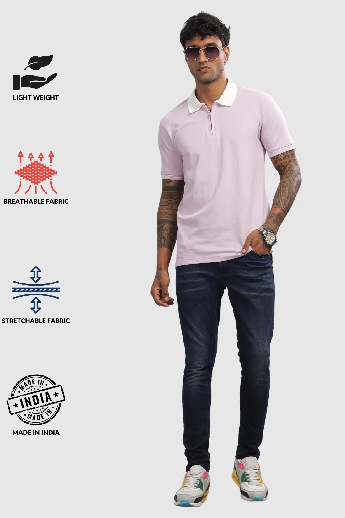 Men Lavender Regular Fit Polo T-Shirt - Image 5