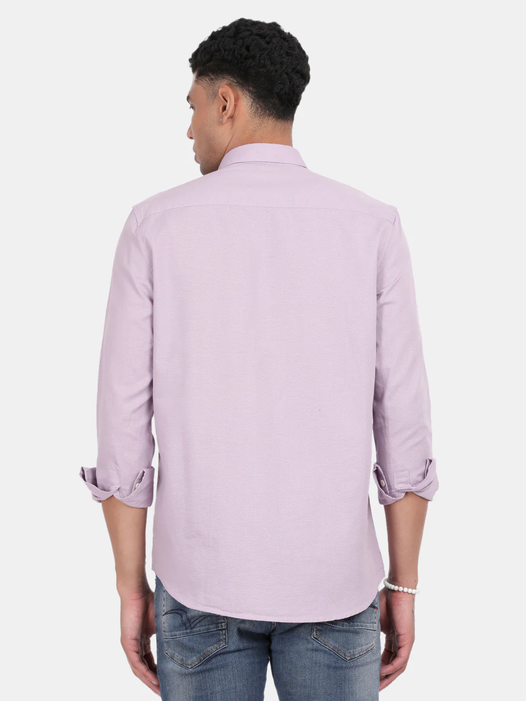 Men Lavender Slim Fit Spread Collar Full Sleeve Casual Shirt - Image 3
