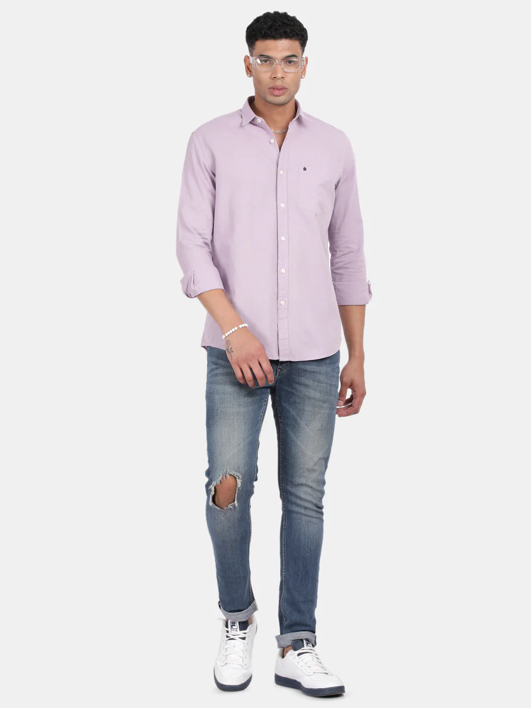 Men Lavender Slim Fit Spread Collar Full Sleeve Casual Shirt - Image 5
