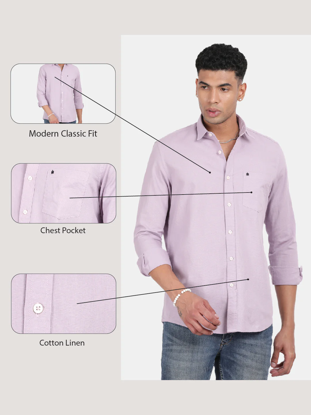 Men Lavender Slim Fit Spread Collar Full Sleeve Casual Shirt - Image 6