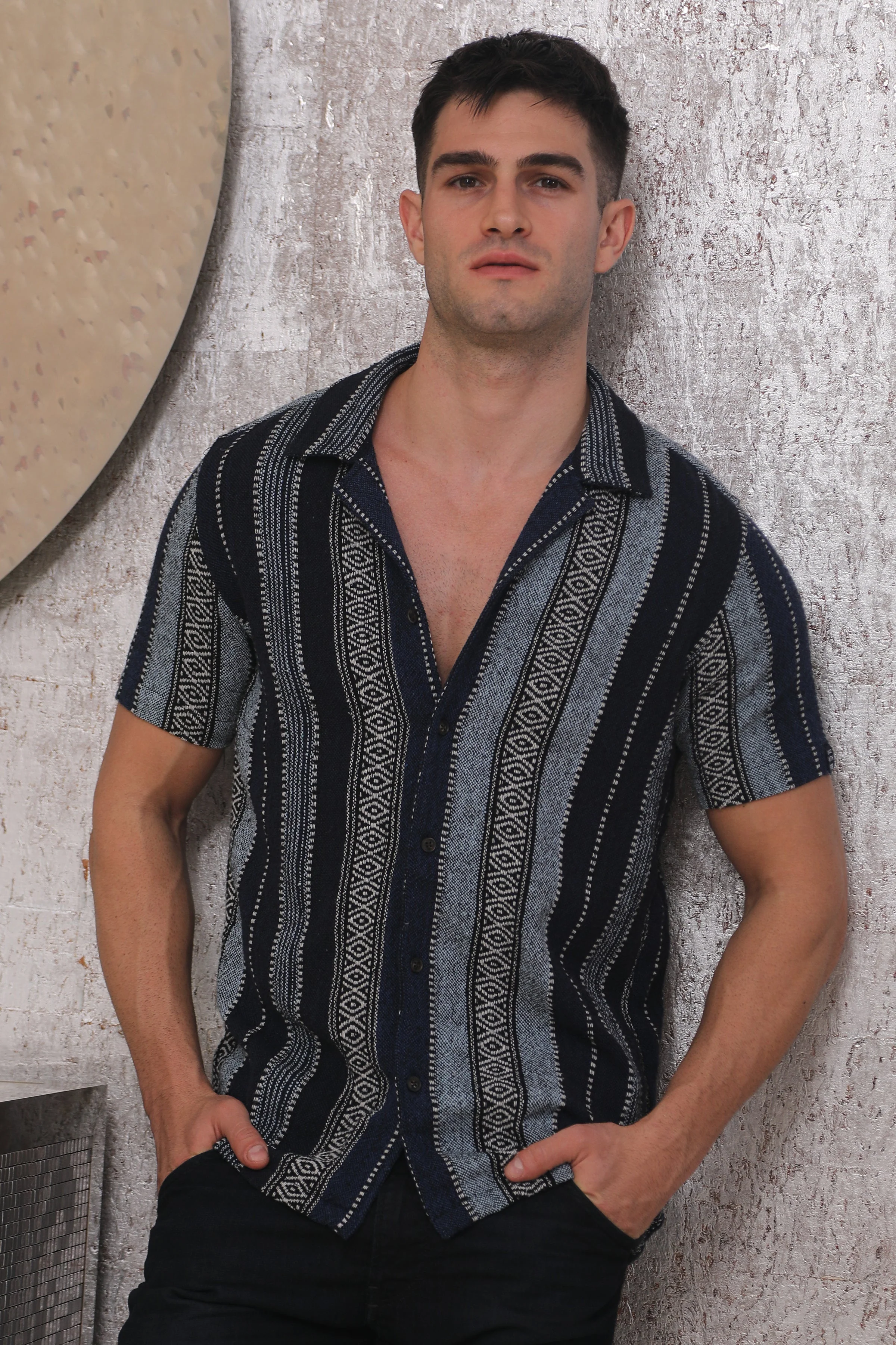 Men Laze Jacquard Striped Shirt Navy - Image 6
