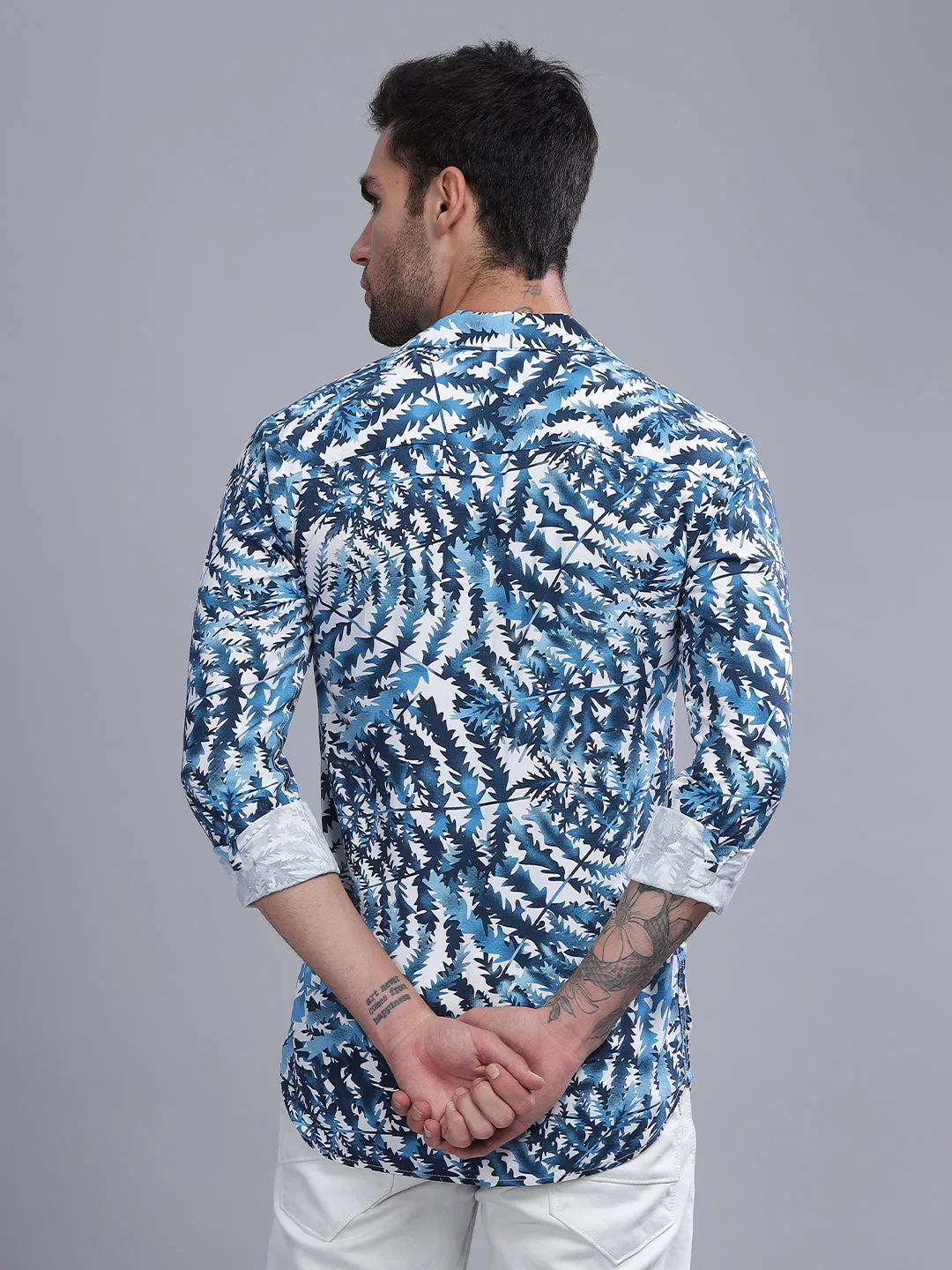 Men Leaflet Blue Rayon Shirt - Image 3