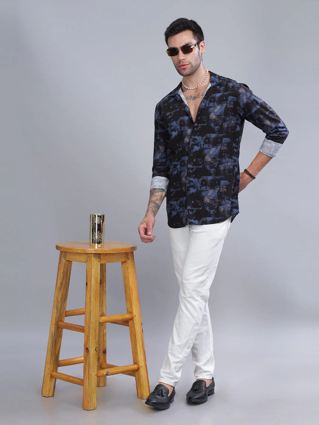 Men Leaflet Blue Rayon Shirt - Image 6