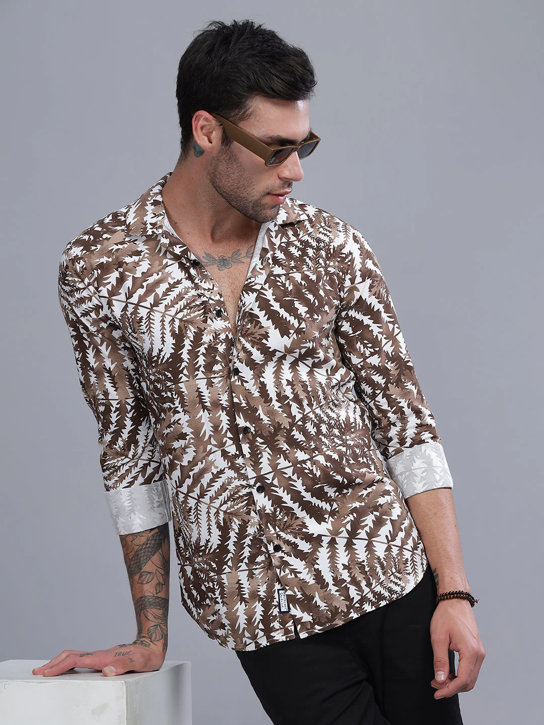 Men Leaflet Brown Rayon Shirt - Image 3