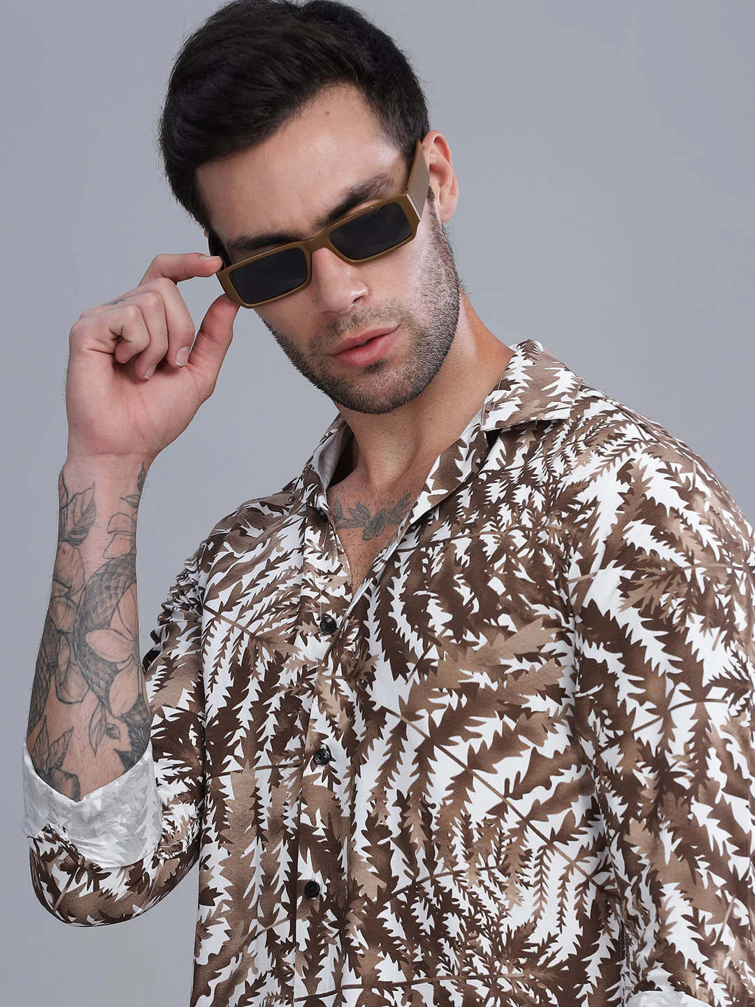 Men Leaflet Brown Rayon Shirt - Image 4