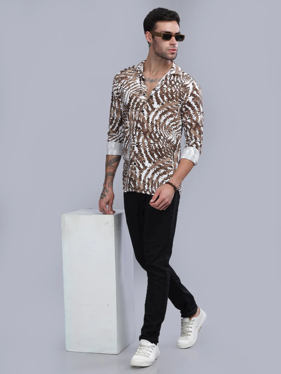 Men Leaflet Brown Rayon Shirt - Image 5