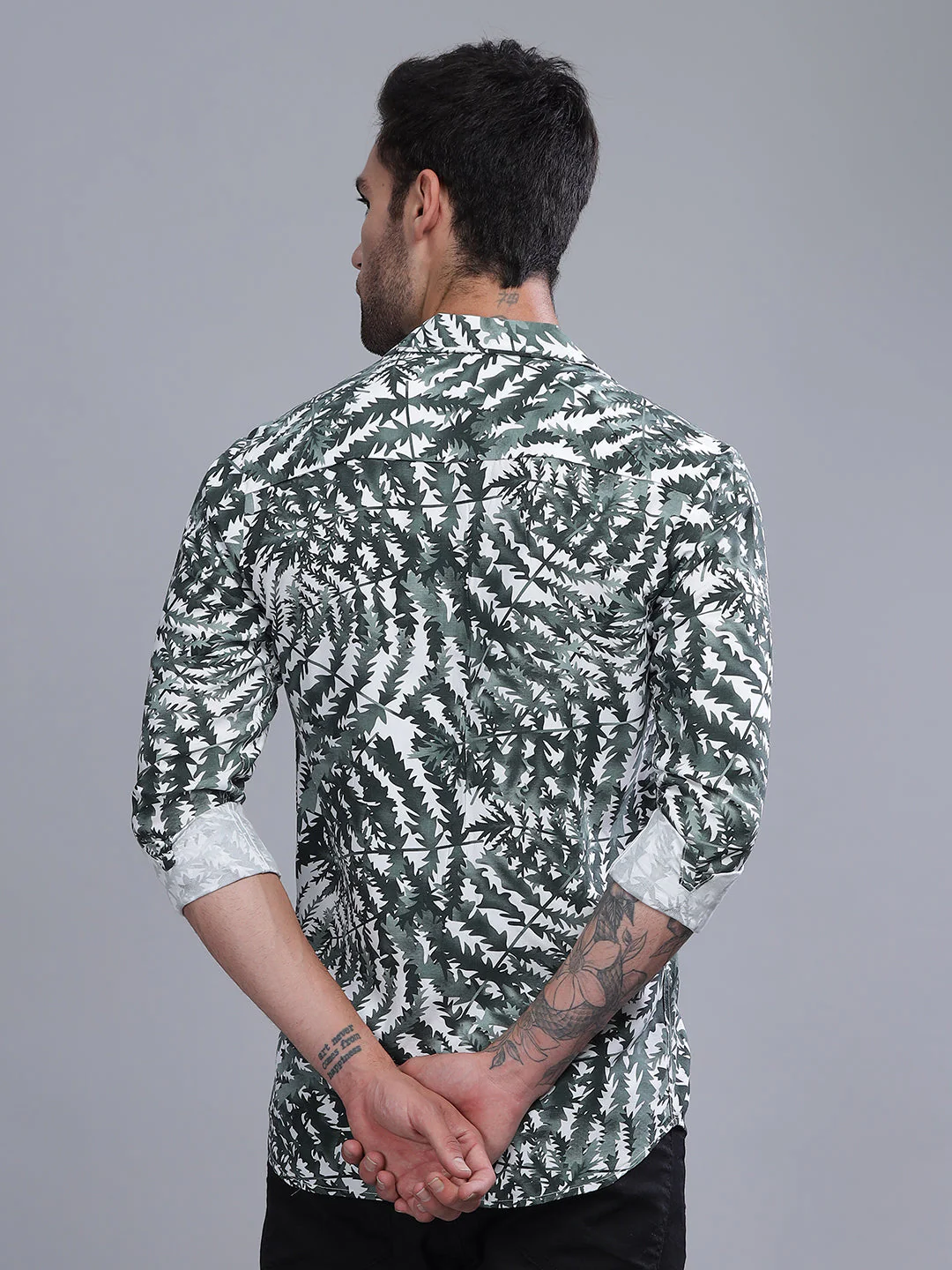 Men Leaflet Green Rayon Shirt - Image 3