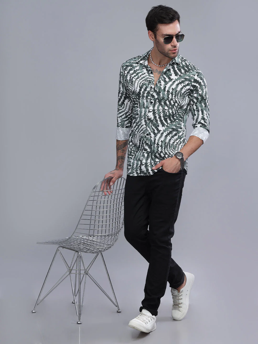 Men Leaflet Green Rayon Shirt - Image 5