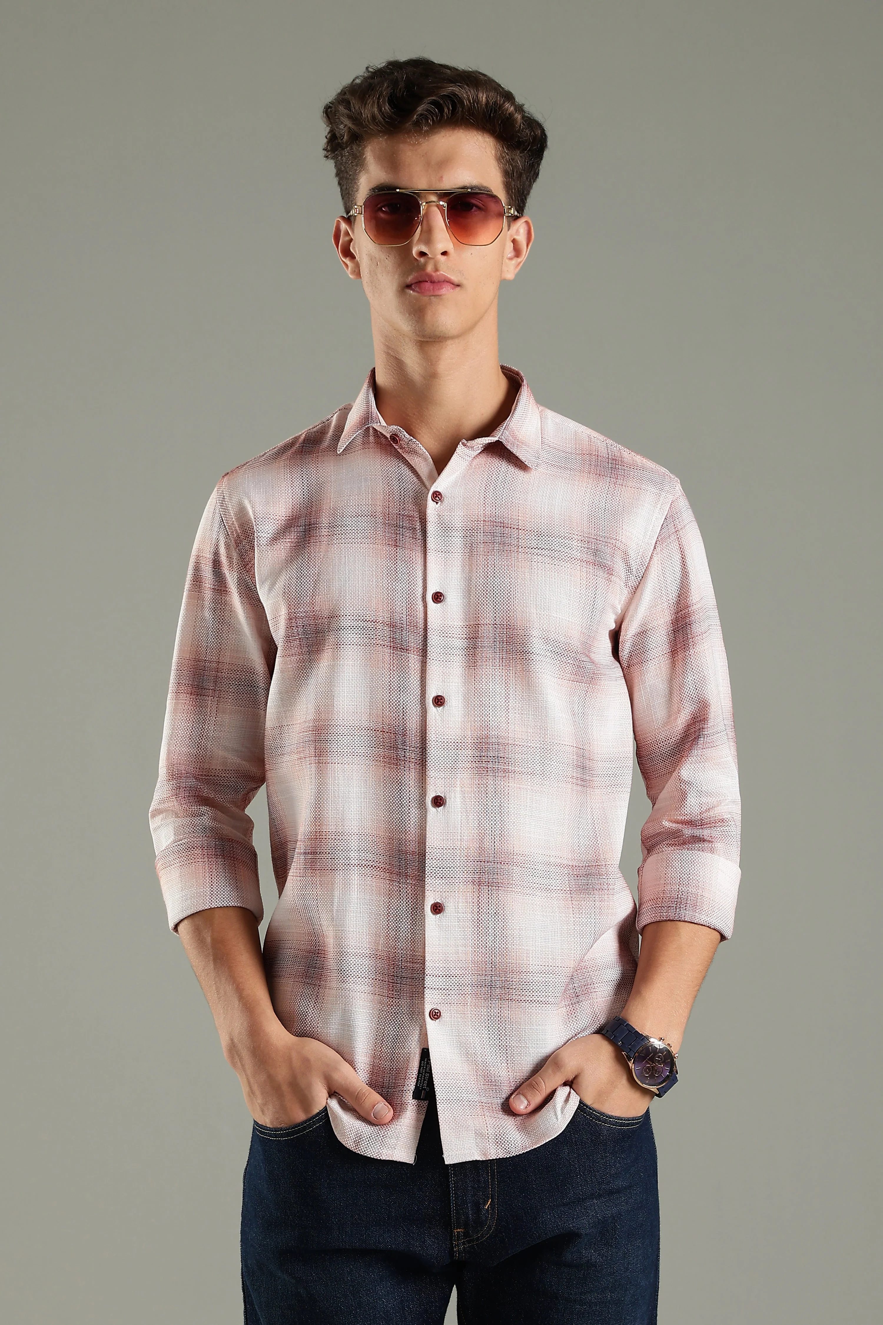 Men Lenoir Pink Checks Shirt - Image 3