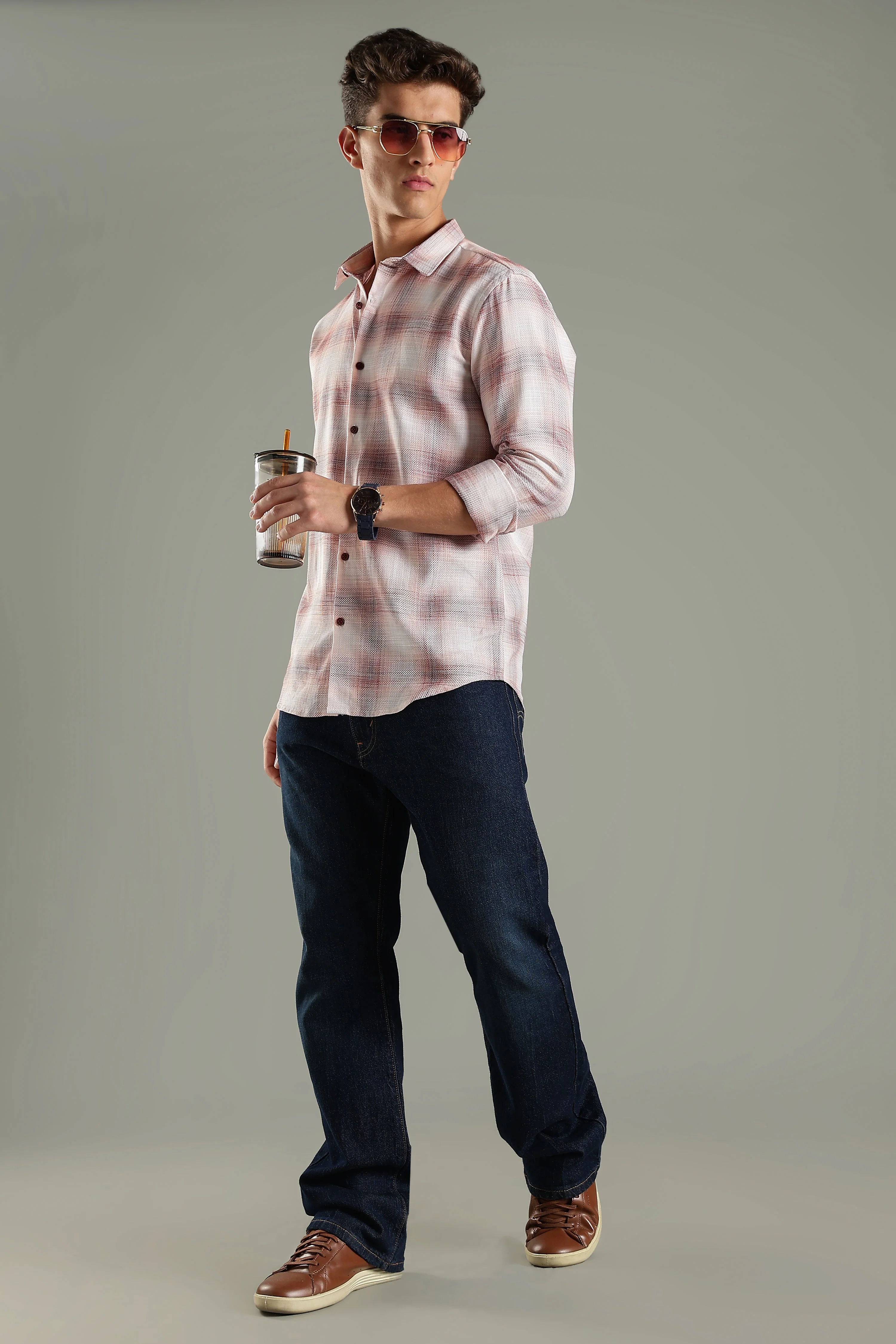 Men Lenoir Pink Checks Shirt - Image 5