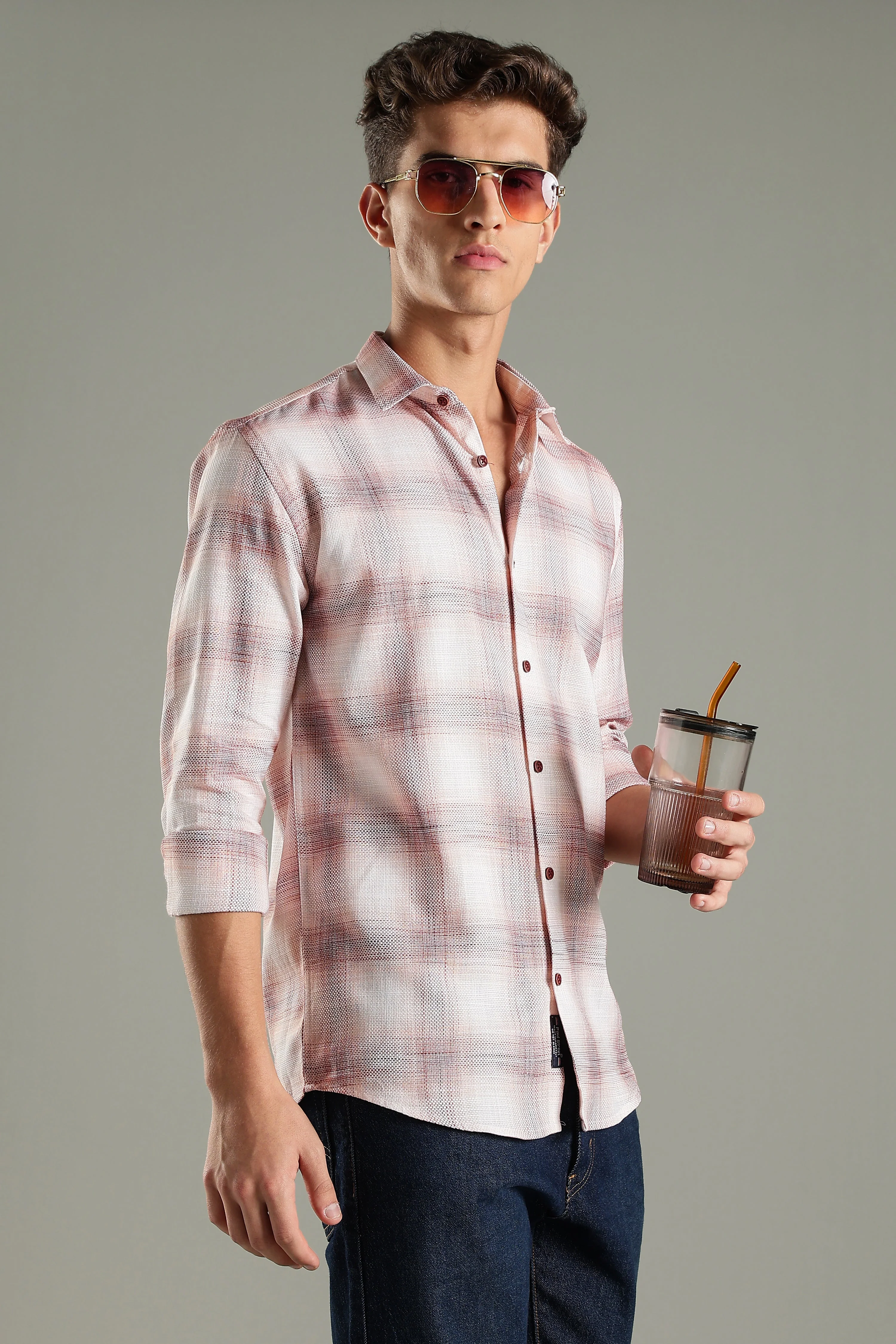 Men Lenoir Pink Checks Shirt - Image 6