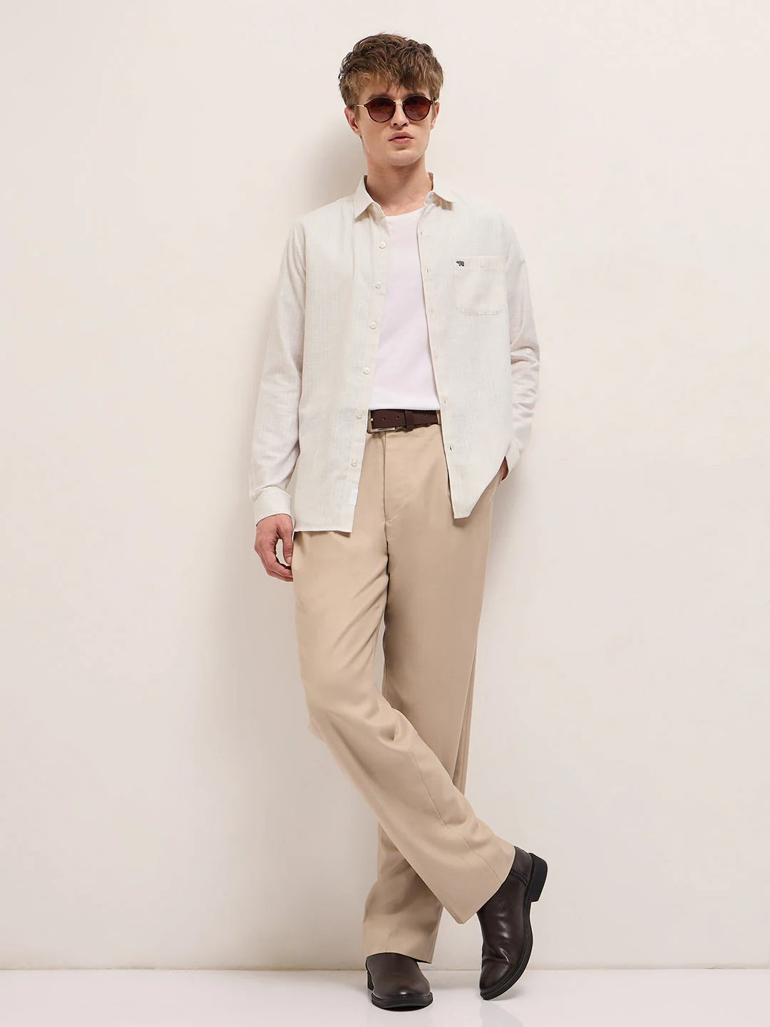 Men Light Beige Casual Shirt - Image 4