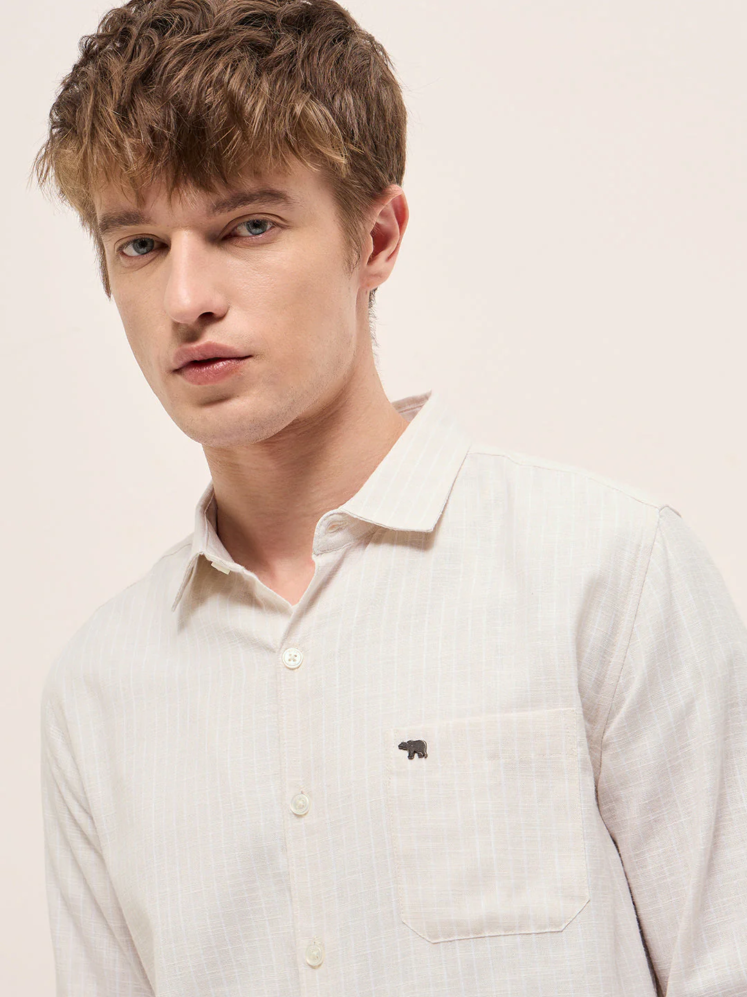Men Light Beige Casual Shirt - Image 5