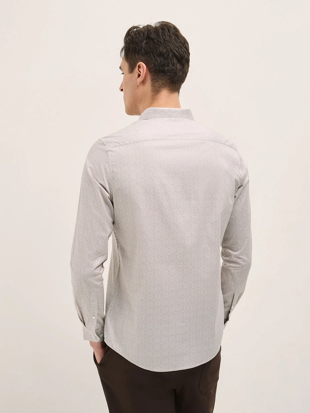 Men Light Beige Geometric Printed Tailored Fit Formal Shirt - Image 2