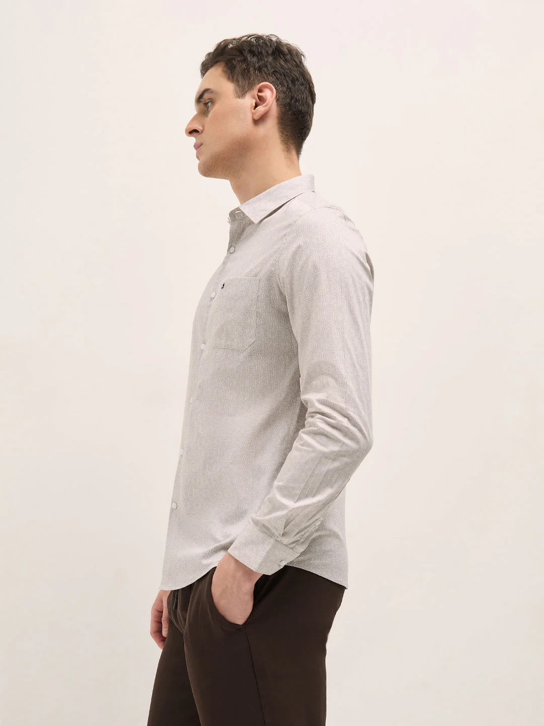 Men Light Beige Geometric Printed Tailored Fit Formal Shirt - Image 3
