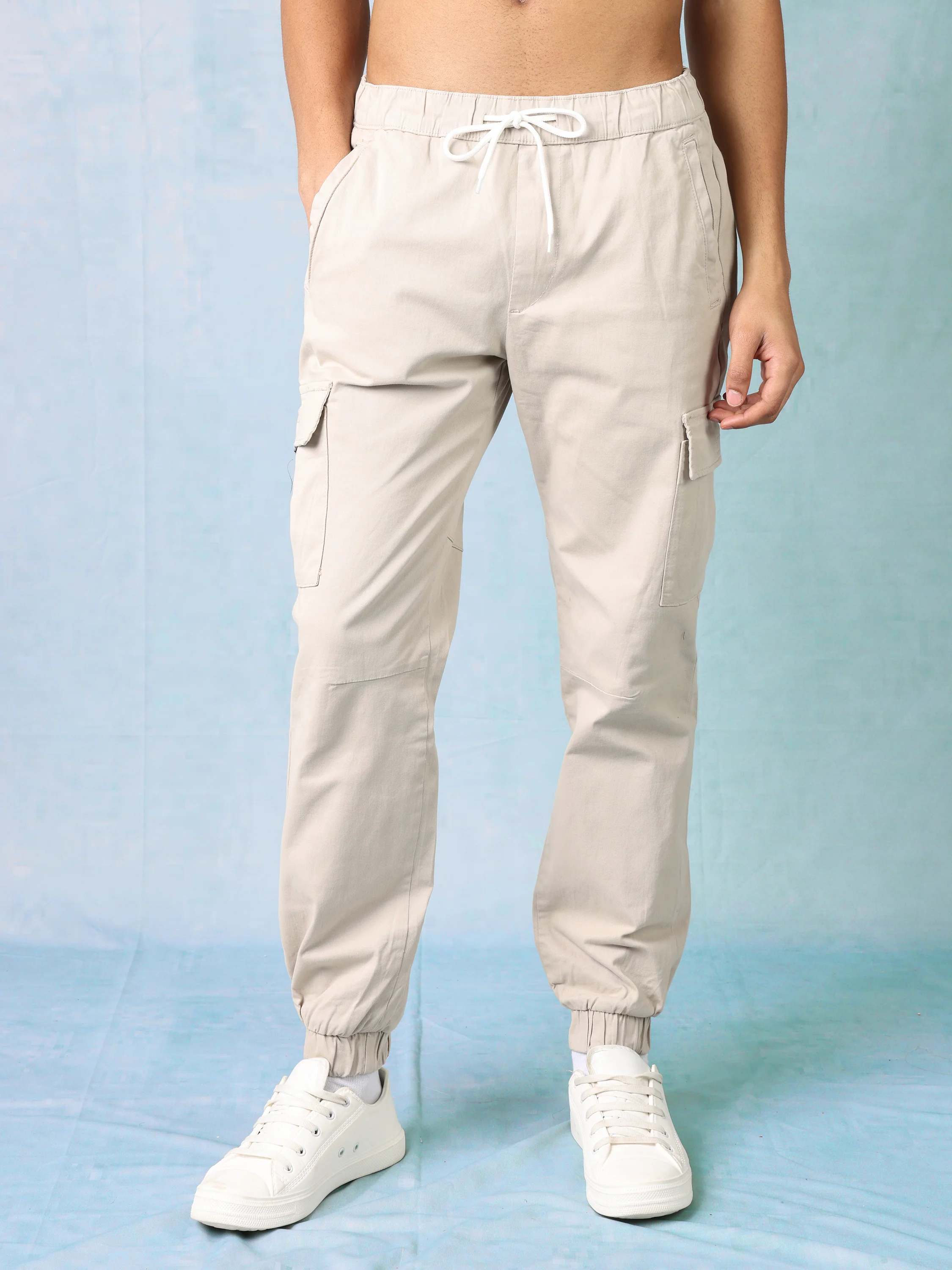 Men Light Beige Mid Rise Cargo Pants - Image 3